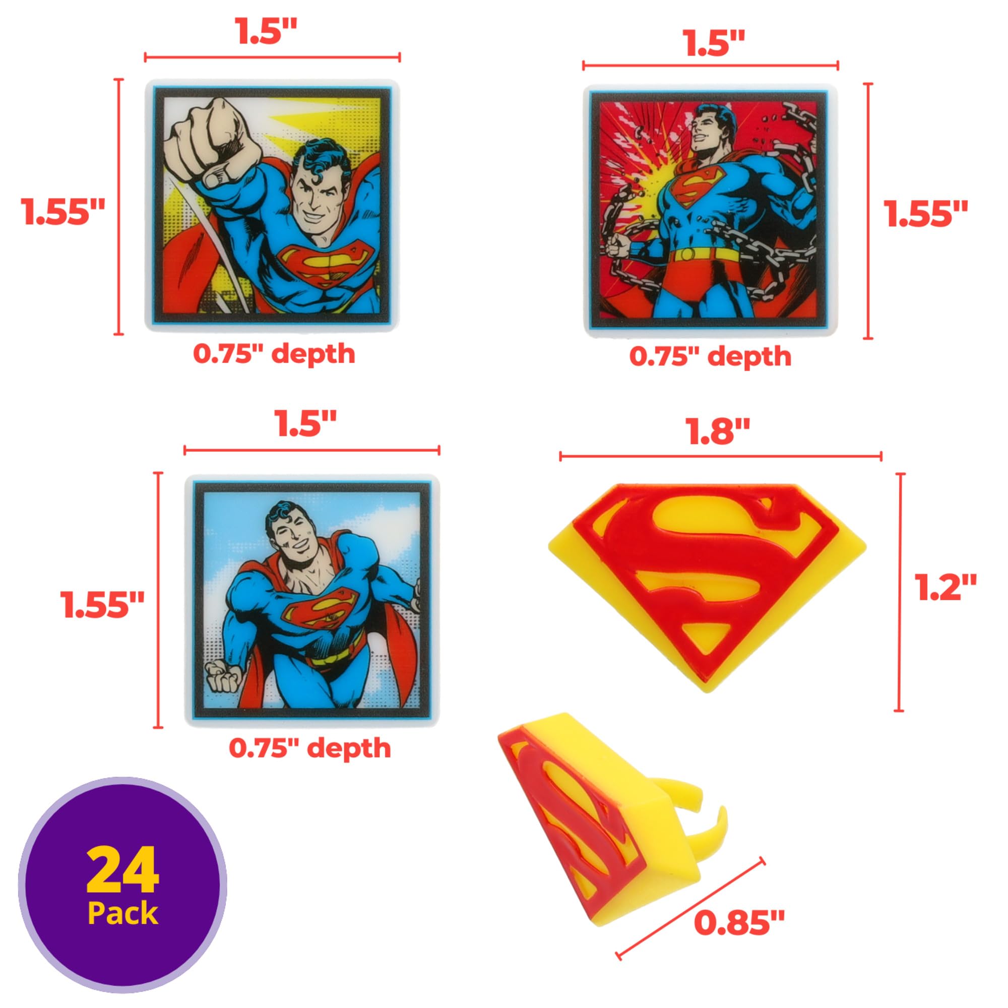 24 Superman Cupcake Rings, Superhero DC Cupcake Decorations, Food Safe Cake Toppers – 24 Pack - Image 3