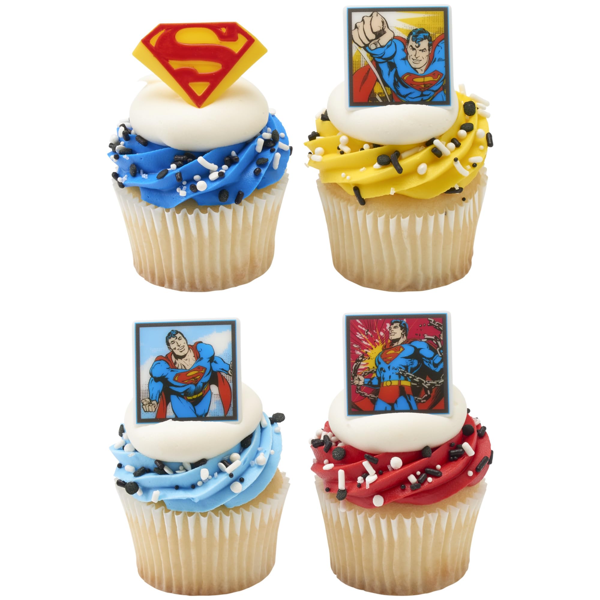 24 Superman Cupcake Rings, Superhero DC Cupcake Decorations, Food Safe Cake Toppers – 24 Pack - Image 8