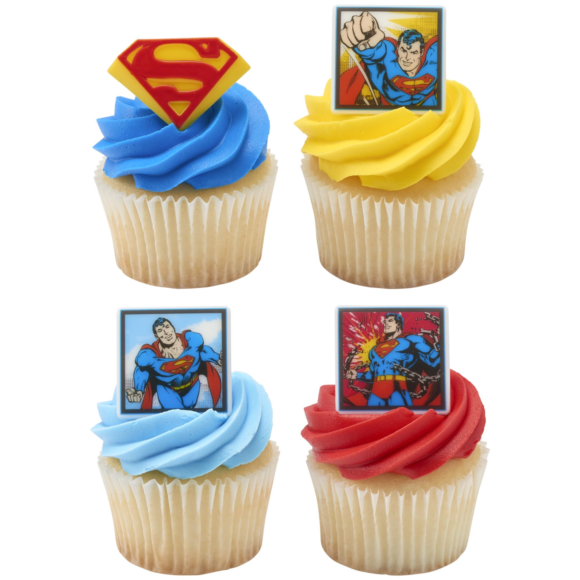24 Superman Cupcake Rings, Superhero DC Cupcake Decorations, Food Safe Cake Toppers – 24 Pack - Image 9