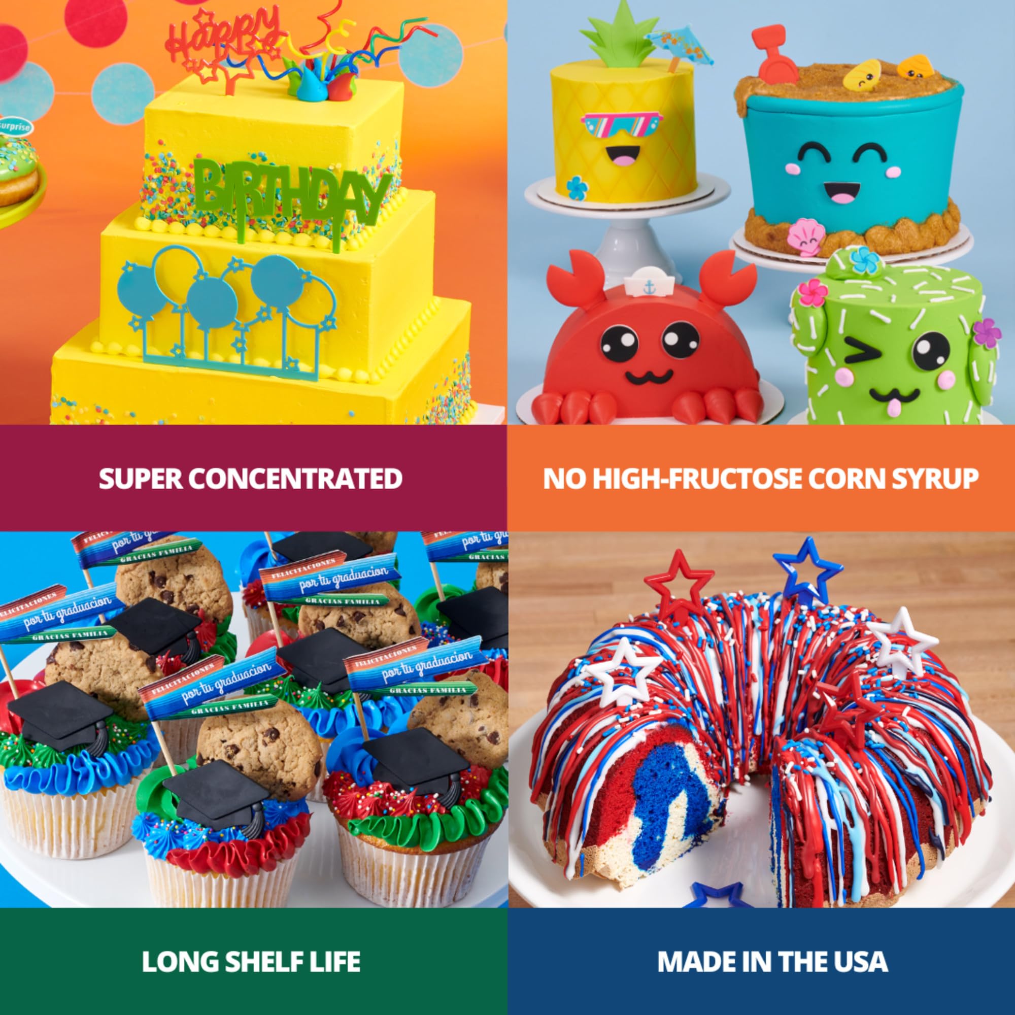 Bakery Crafts Premium Gel Food Color 6 Bottle Assortment, 4.2 Fl Oz, Edible Coloring For Use with Cake Mix, Buttercream, Whipped Icing, Fondant & Piping Gel, Highly Concentrated, Red, Pink, Yellow, Green, Blue, Black - 6 x 0.7FL - Image 3