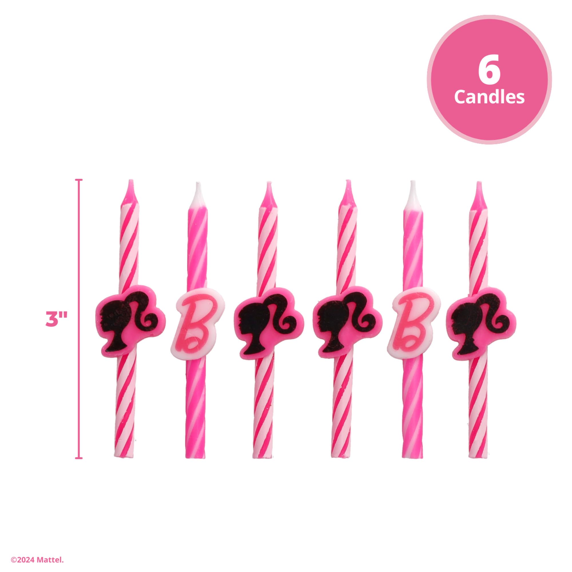 Barbie™ Birthday Cake Candles | 6 Birthday Candles for Cake Decorations, Pink Stripe Candles, Cake Toppers for Barbie Party - Image 3