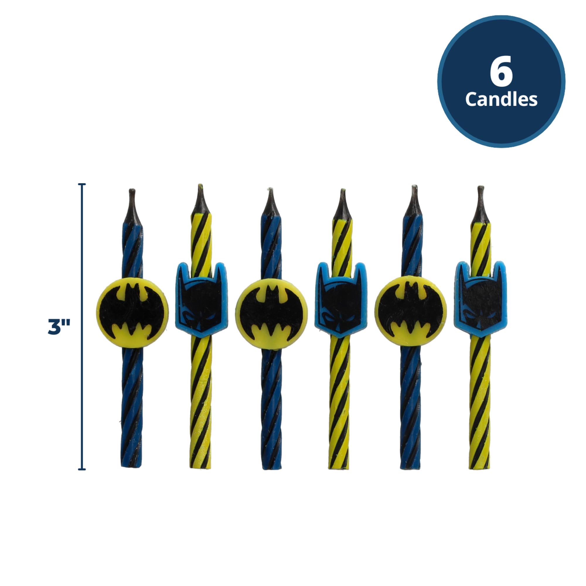 Batman™ Birthday Cake Candles | 6 Birthday Candles for Cake Decorations, Black, Yellow, & Red Striped Candles, Cake Toppers for Batman Party - Image 3