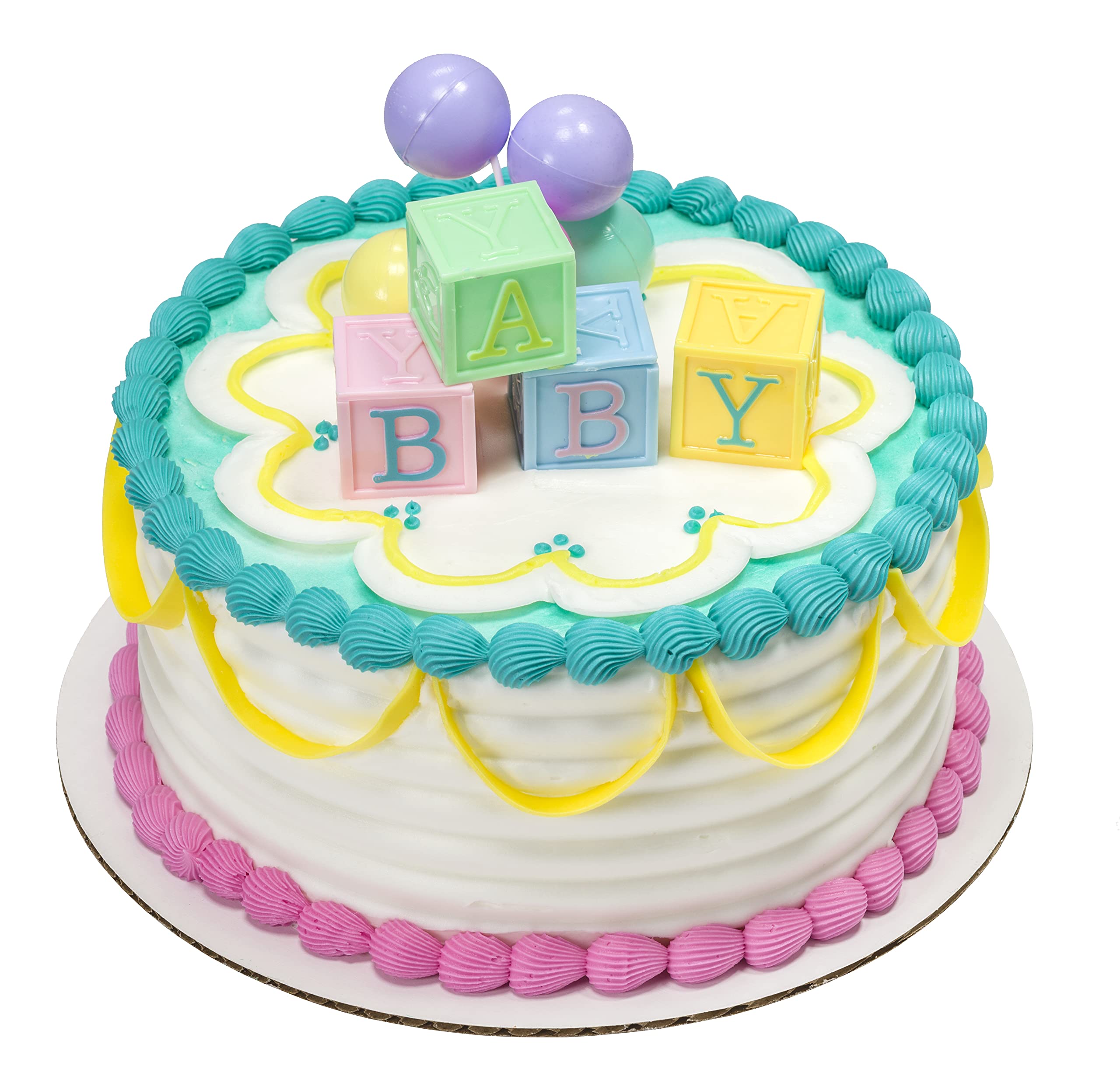 DecoPac B-A-B-Y Blocks DecoSet Cake Decoration Blue, Pink, Yellow, Approximately 5" high - Image 3