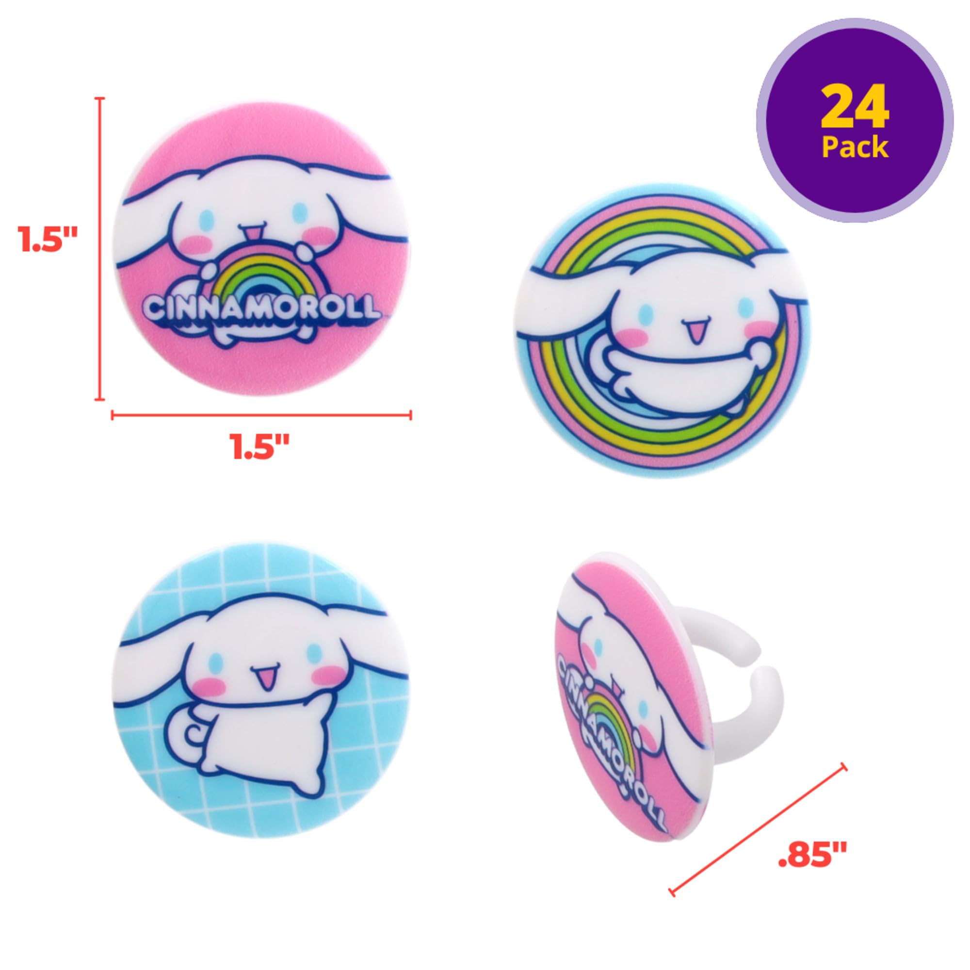 DecoPac Cinnamoroll Rings, 24 Hello Kitty Cupcake Decorations, Blue And Pink Toppers - 24 Pack - Image 3