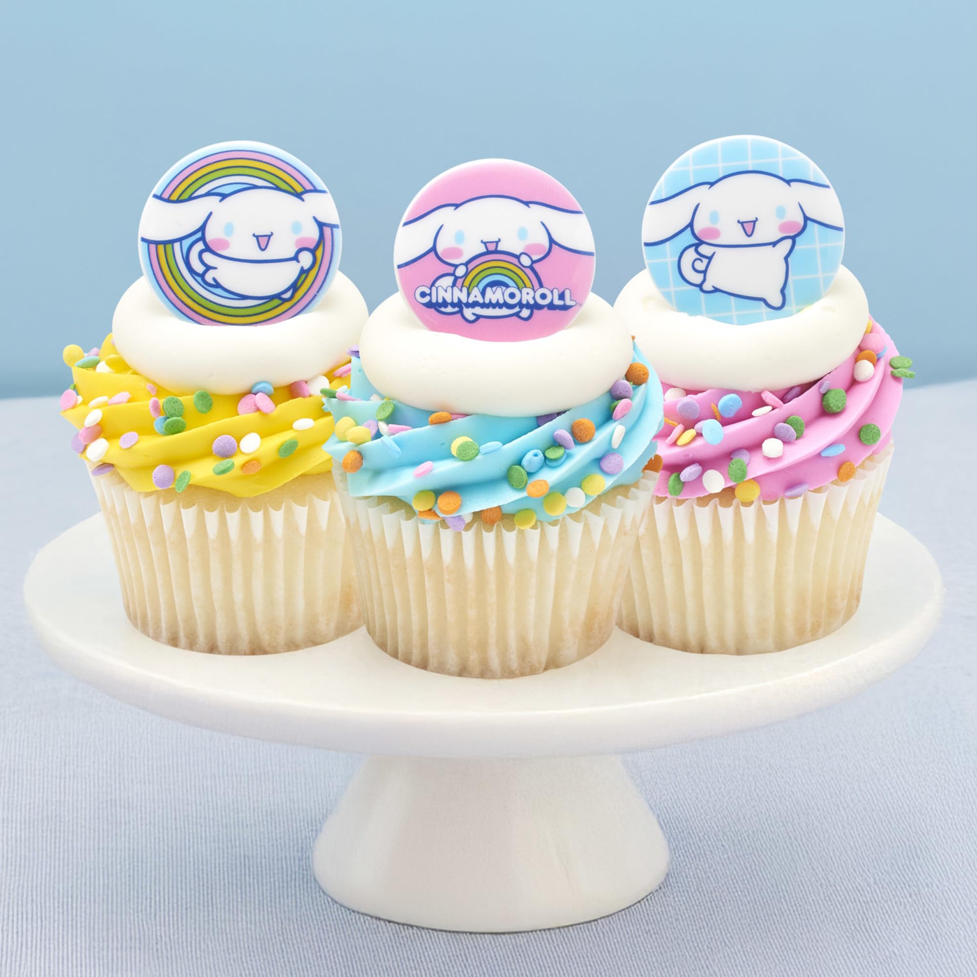 DecoPac Cinnamoroll Rings, 24 Hello Kitty Cupcake Decorations, Blue And Pink Toppers - 24 Pack - Image 4