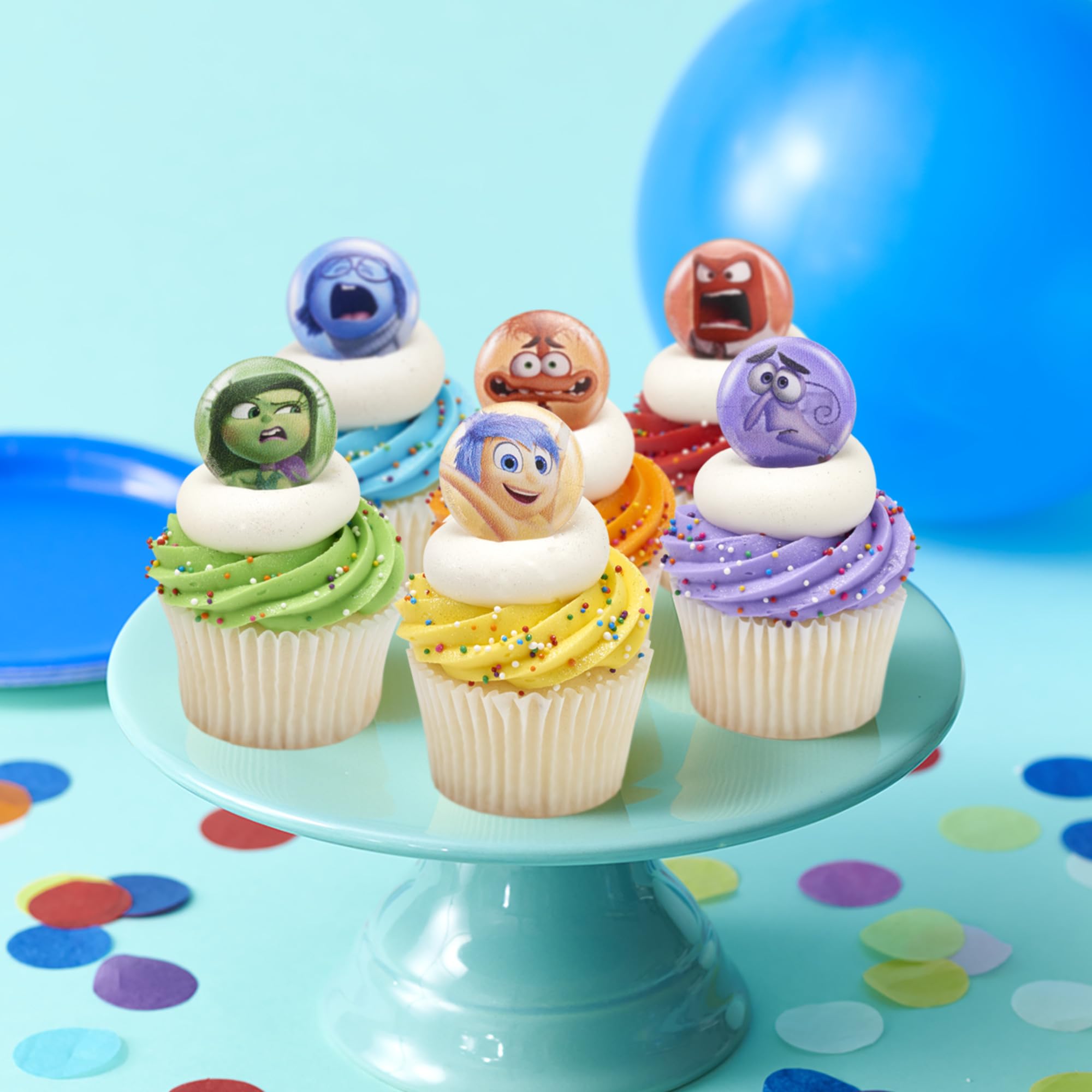 DecoPac Disney & Pixar's Inside Out 2 Bursts of Emotion Rings, Multicolored Cupcake Decorations, Food Safe Cupcake Toppers – 24 Pack - Image 3