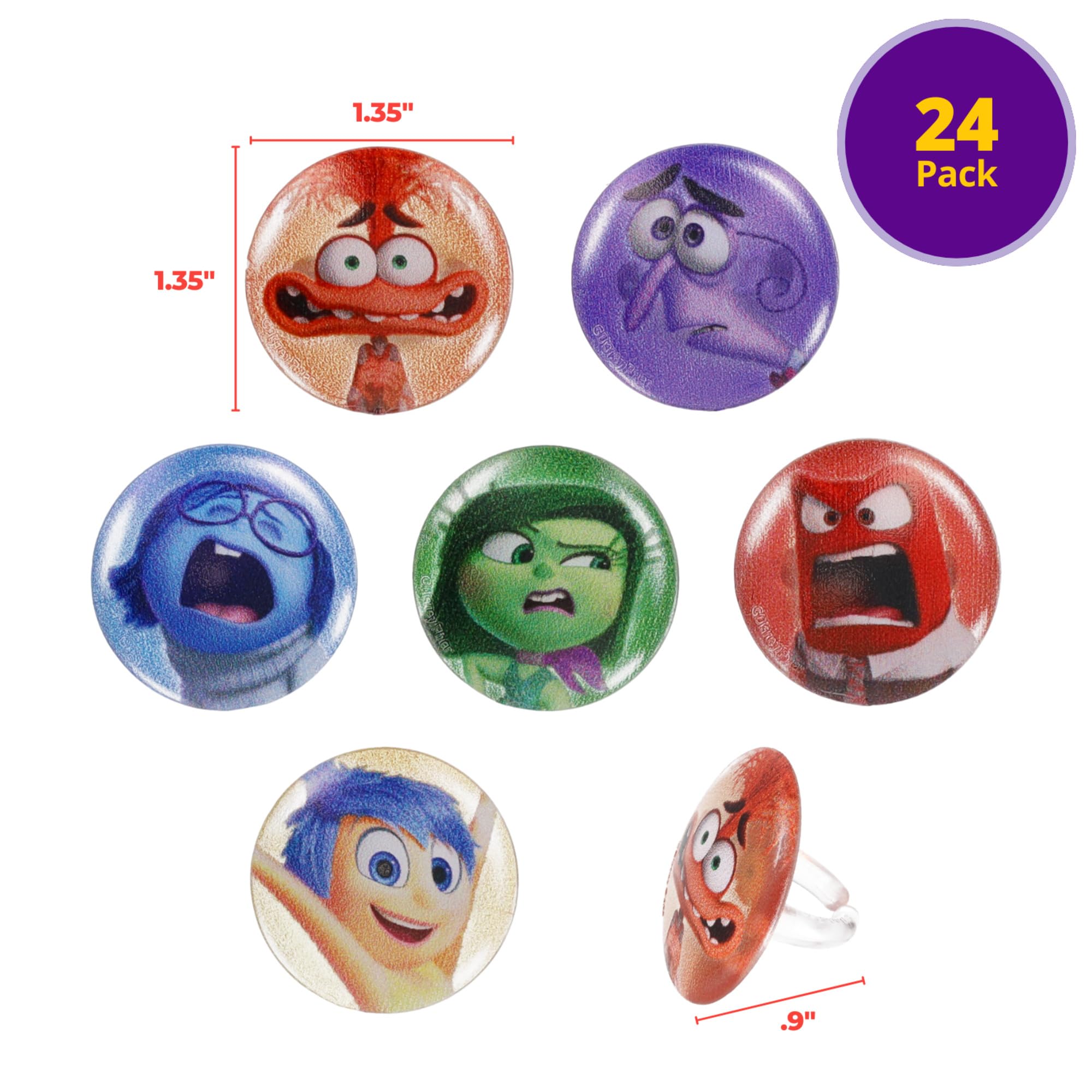 DecoPac Disney & Pixar's Inside Out 2 Bursts of Emotion Rings, Multicolored Cupcake Decorations, Food Safe Cupcake Toppers – 24 Pack - Image 4