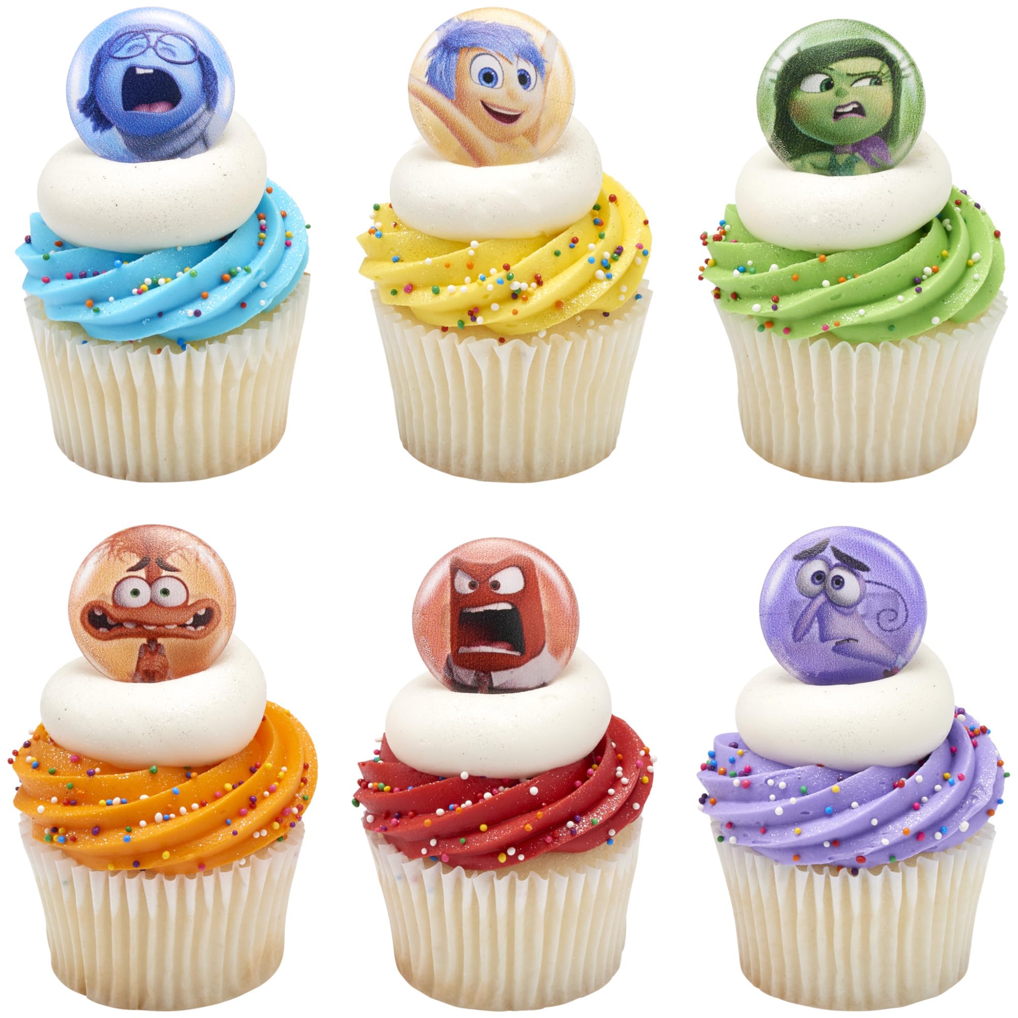 DecoPac Disney & Pixar's Inside Out 2 Bursts of Emotion Rings, Multicolored Cupcake Decorations, Food Safe Cupcake Toppers – 24 Pack - Image 7