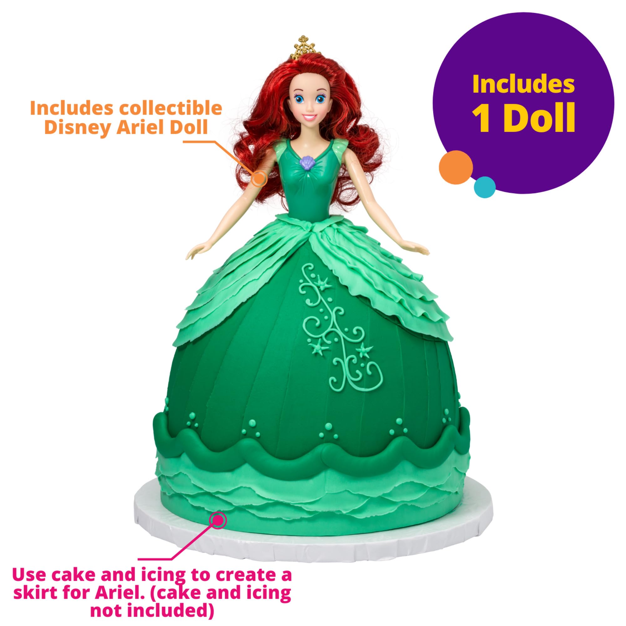 DecoPac Disney Princess Doll Signature Cake DecoSet Cake Topper, Ariel, 11" - Image 3