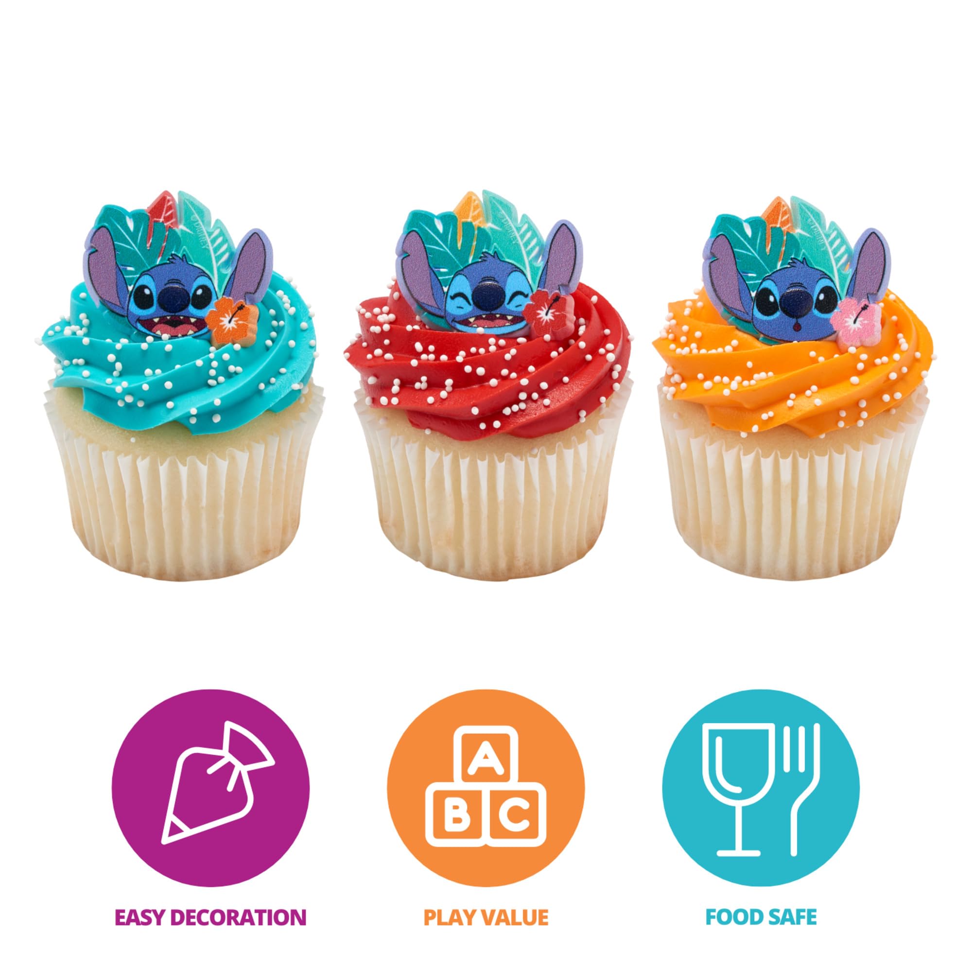 DecoPac Disney's Stitch 'Ohana Cupcake Rings, 24 Lilo & Stitch Cupcake Decorations For Birthday Parties & Celebrations, Food Safe Cake Toppers – 24 Pack - Image 3