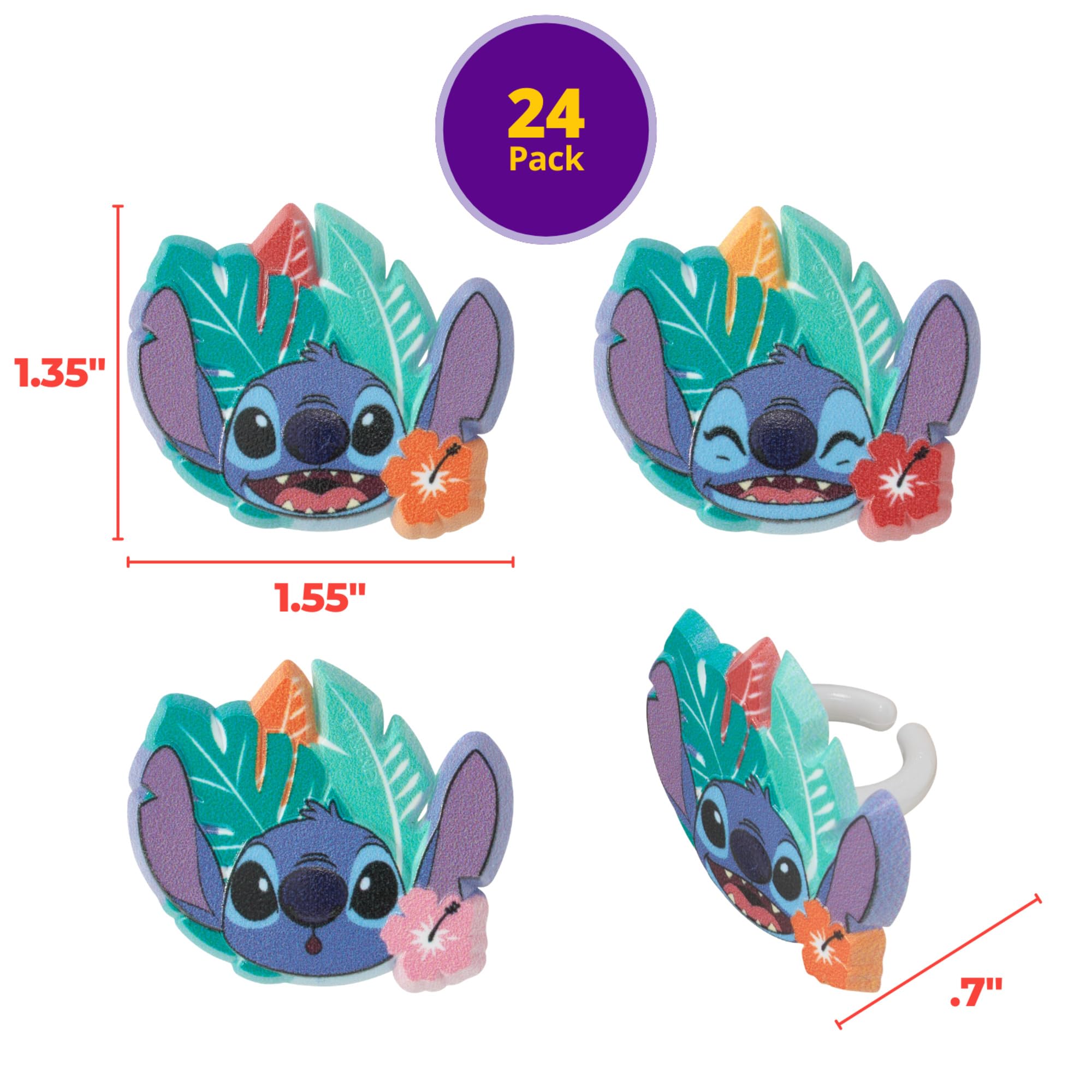 DecoPac Disney's Stitch 'Ohana Cupcake Rings, 24 Lilo & Stitch Cupcake Decorations For Birthday Parties & Celebrations, Food Safe Cake Toppers – 24 Pack - Image 4