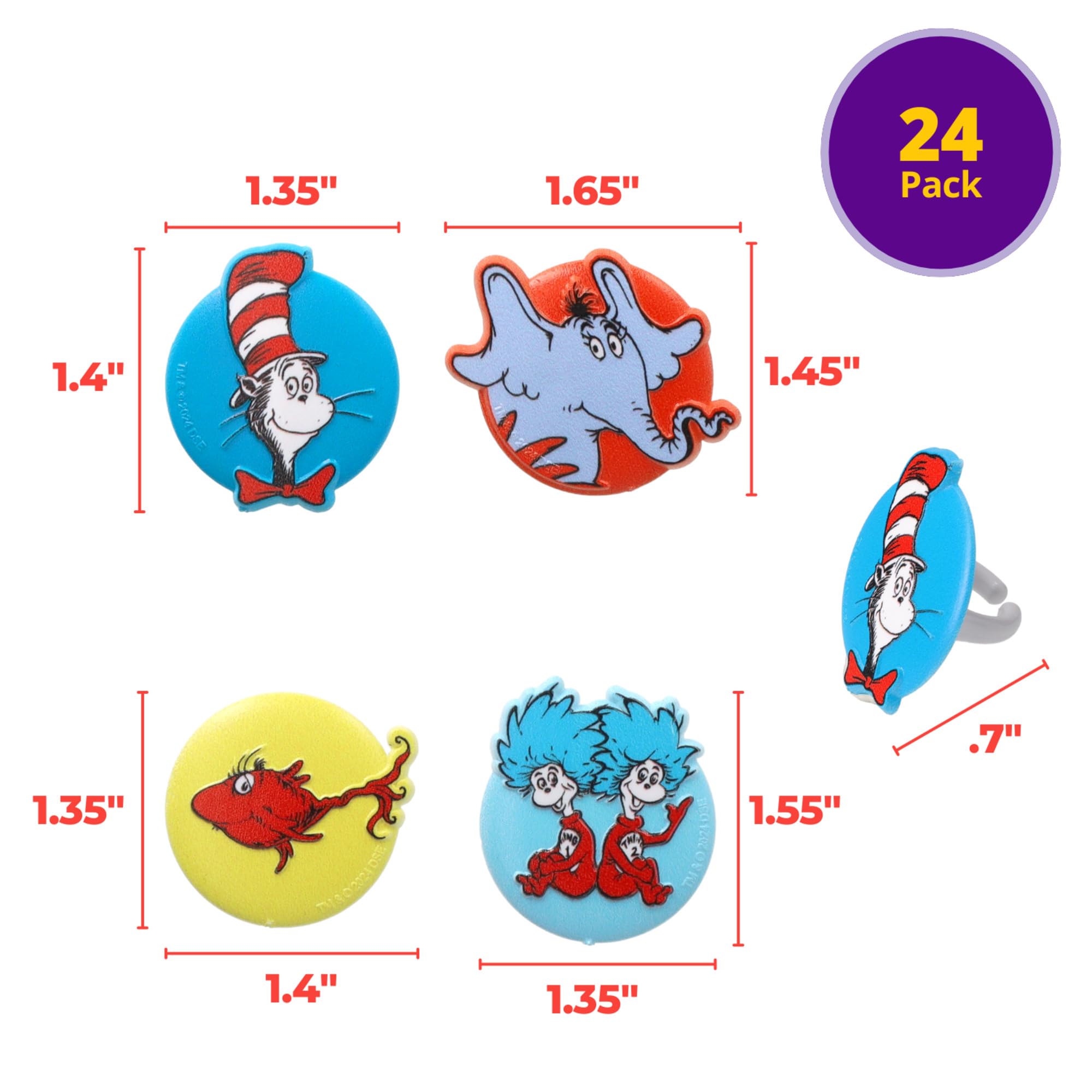 DecoPac Dr. Seuss Cupcake Rings, 24 Cupcake Decorations Featuring Horton, The Cat In The Hat, Things, Red Fish, For Birthday, Party, Celebrations - 24 Pack - Image 3