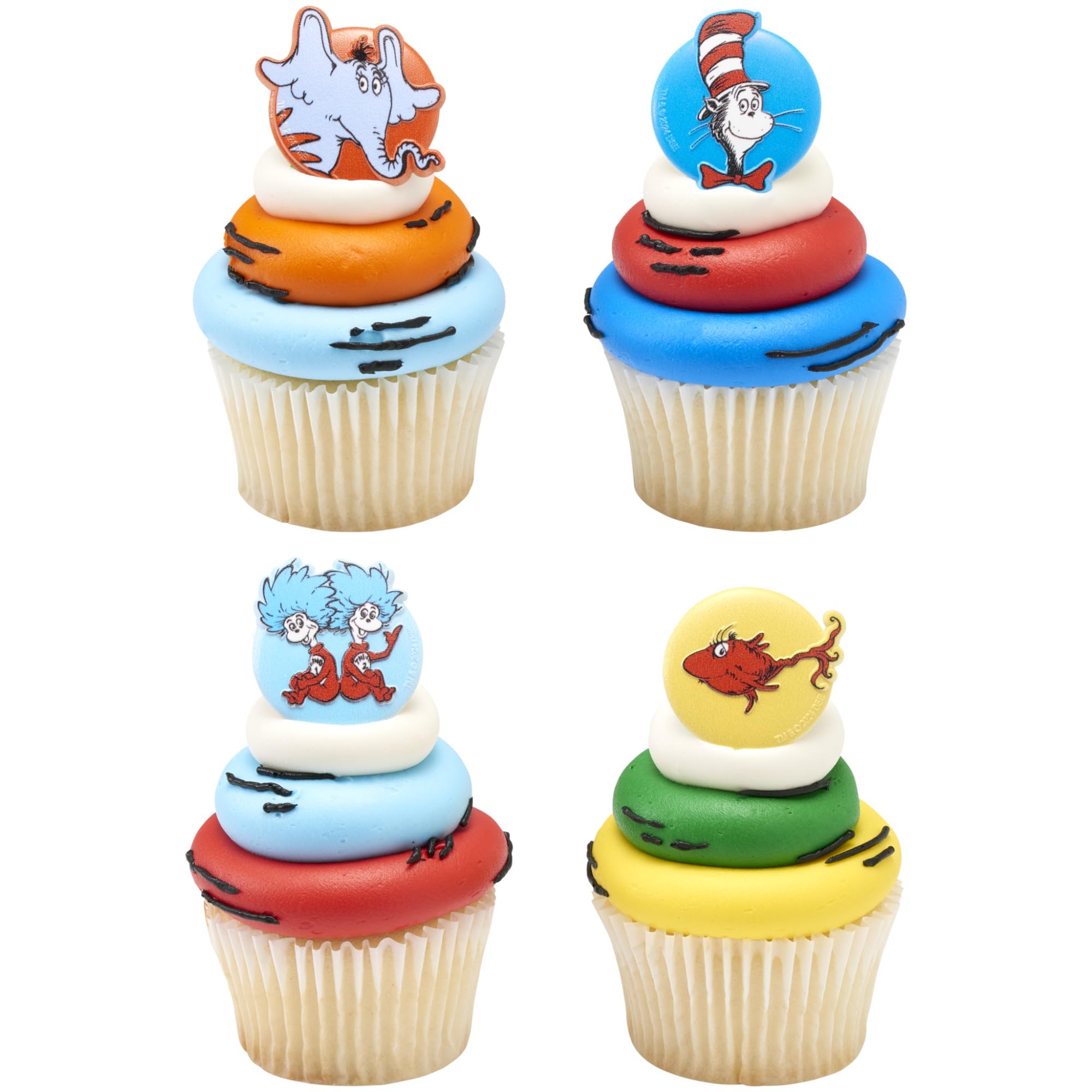 DecoPac Dr. Seuss Cupcake Rings, 24 Cupcake Decorations Featuring Horton, The Cat In The Hat, Things, Red Fish, For Birthday, Party, Celebrations - 24 Pack - Image 8