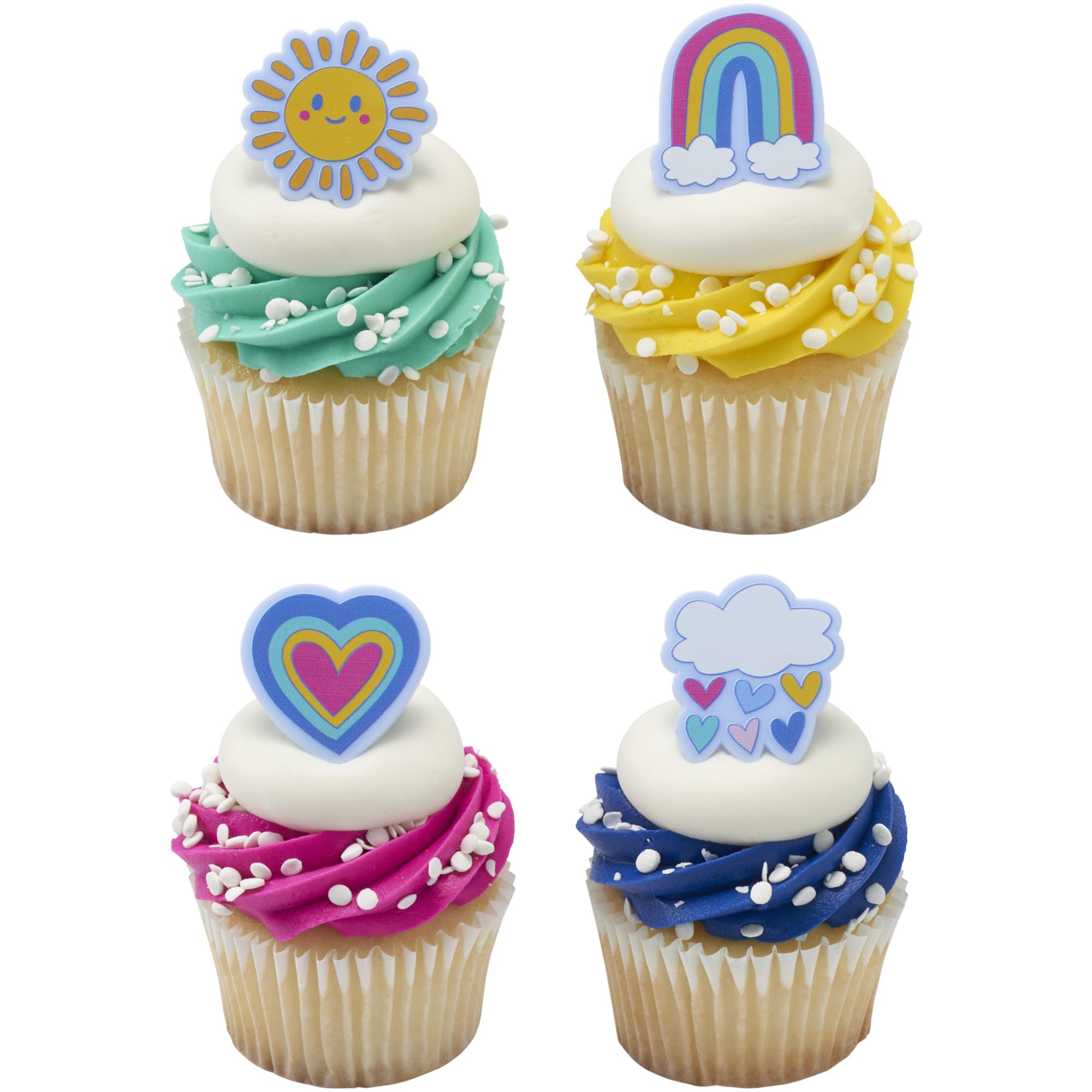 DecoPac Joyful Sunshine Cupcake Toppers, 24 Colorful Cupcake Rings For Birthday Parties, Featuring Rainbows, Hearts, Clouds, & Sun - 24 Pack - Image 11
