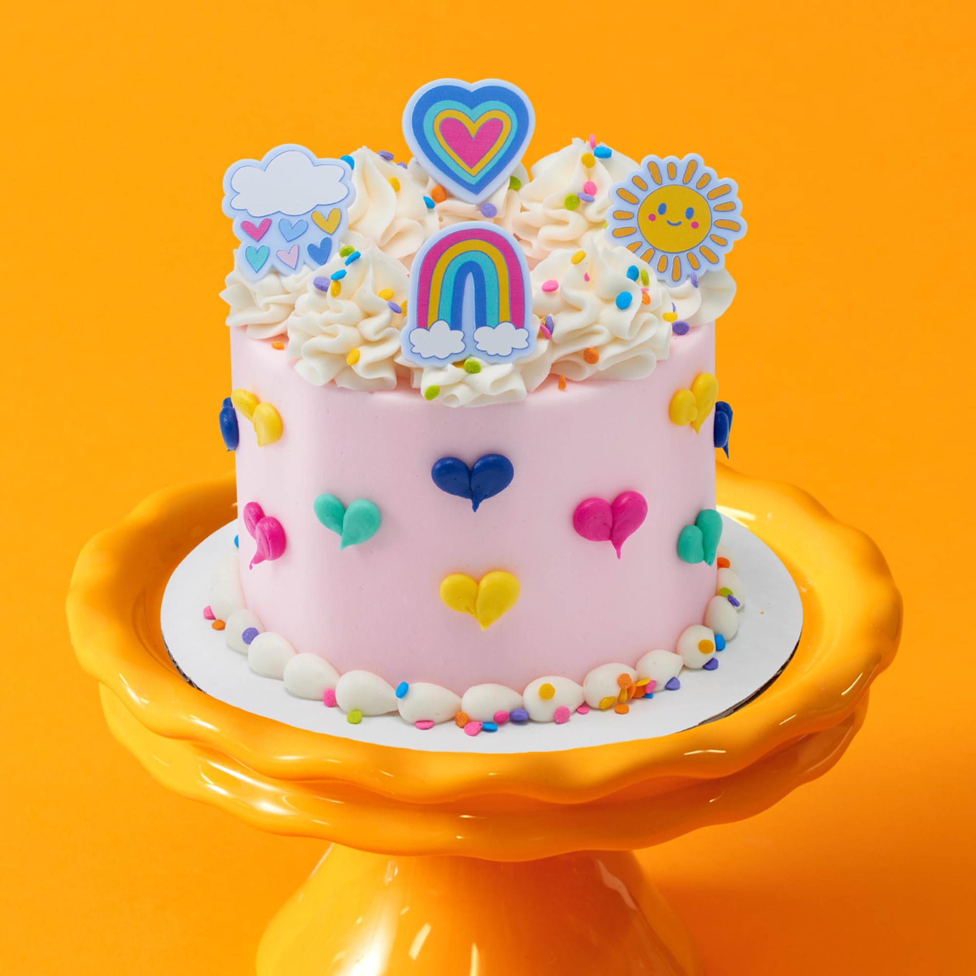 DecoPac Joyful Sunshine Cupcake Toppers, 24 Colorful Cupcake Rings For Birthday Parties, Featuring Rainbows, Hearts, Clouds, & Sun - 24 Pack - Image 4