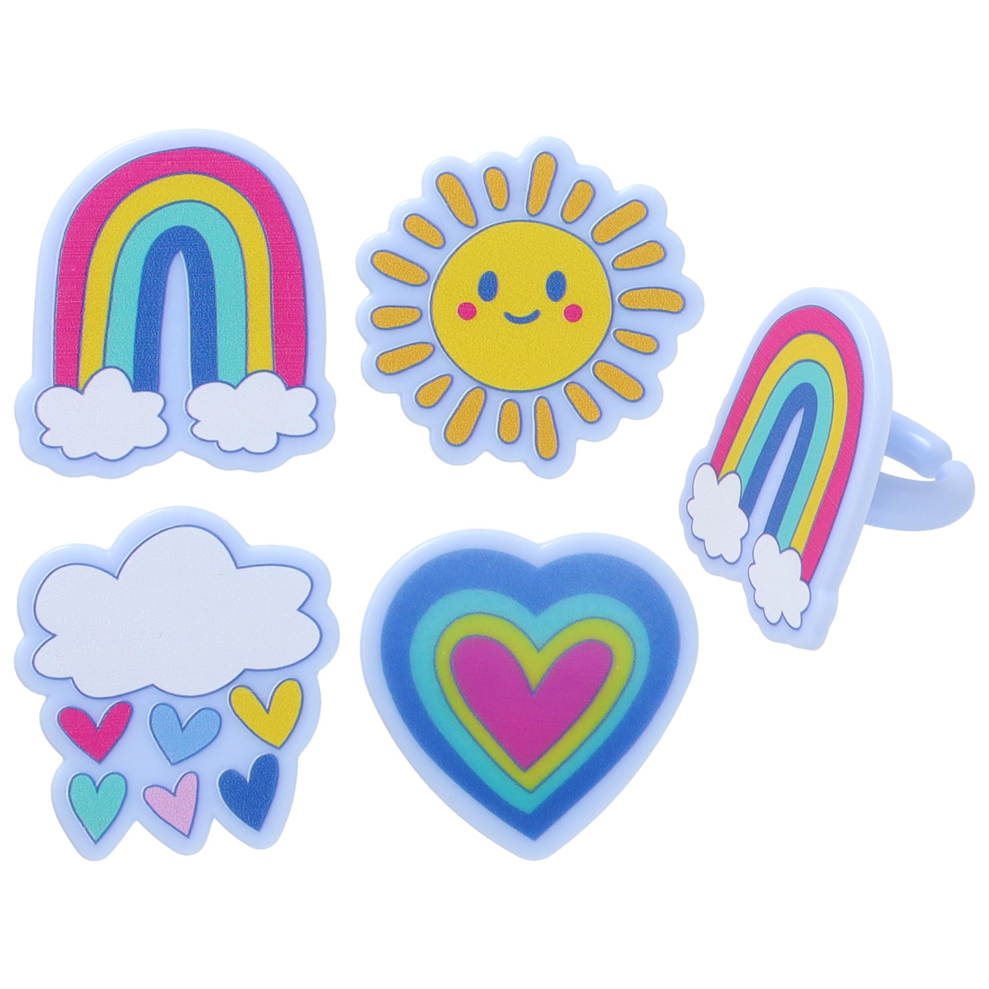 DecoPac Joyful Sunshine Cupcake Toppers, 24 Colorful Cupcake Rings For Birthday Parties, Featuring Rainbows, Hearts, Clouds, & Sun - 24 Pack - Image 6