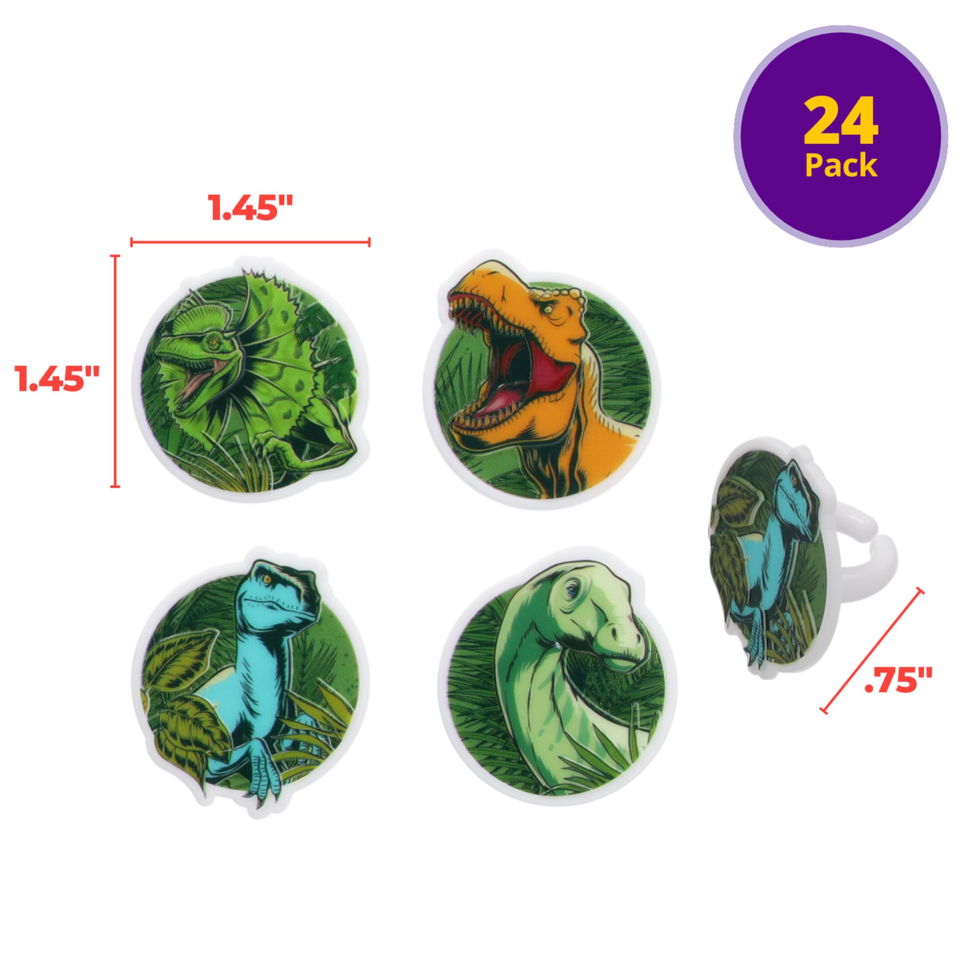 DecoPac Jurassic World Cupcake Rings, 24 Dinosaur Cupcake Decorations For Birthday, Party, Celebrations- 24 Pack - Image 3