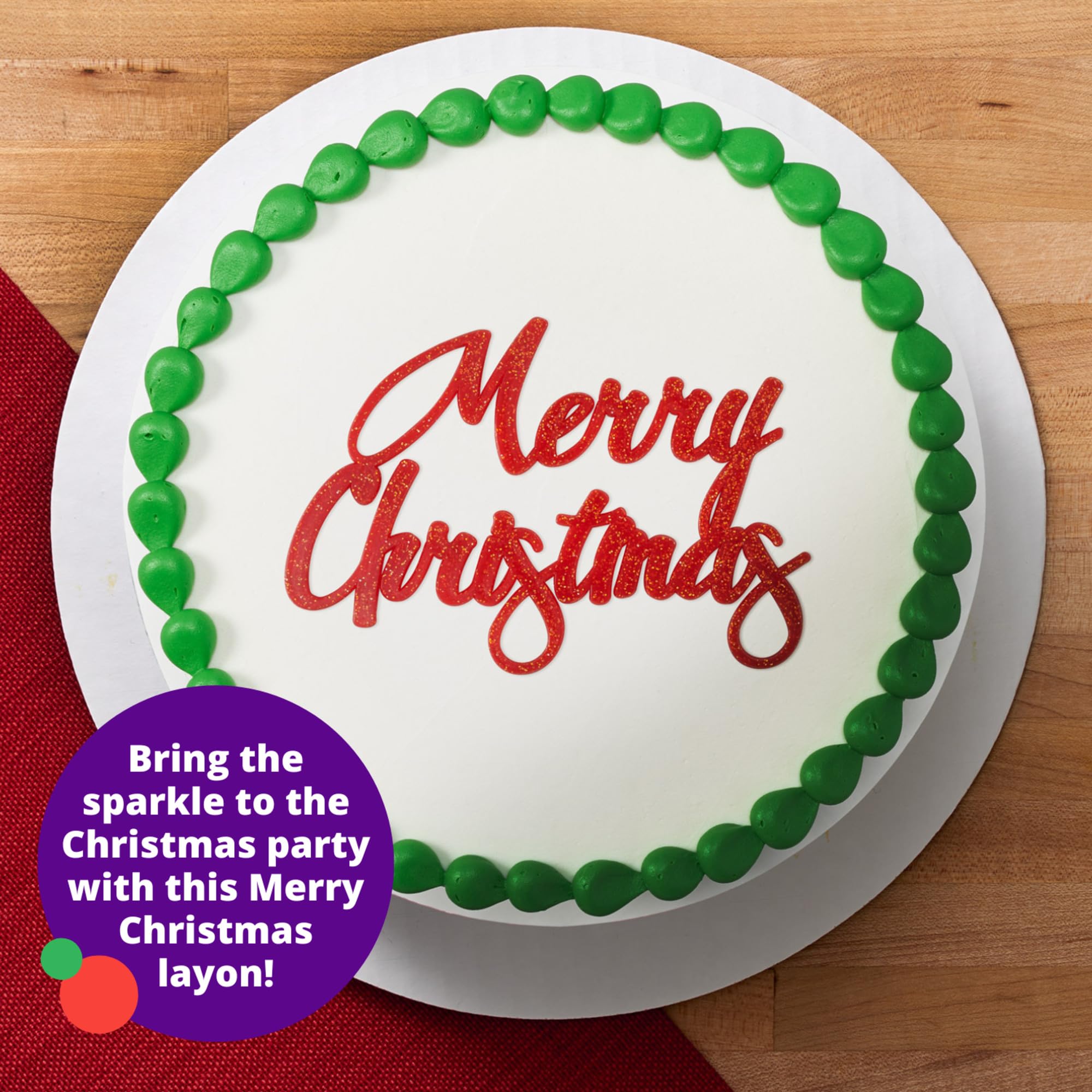 DecoPac Merry Christmas Glitter Cake Decoration, Christmas Topper For Festive Parties & Celebrations, Festive Red Script Cake Topper, Food Safe - Image 3