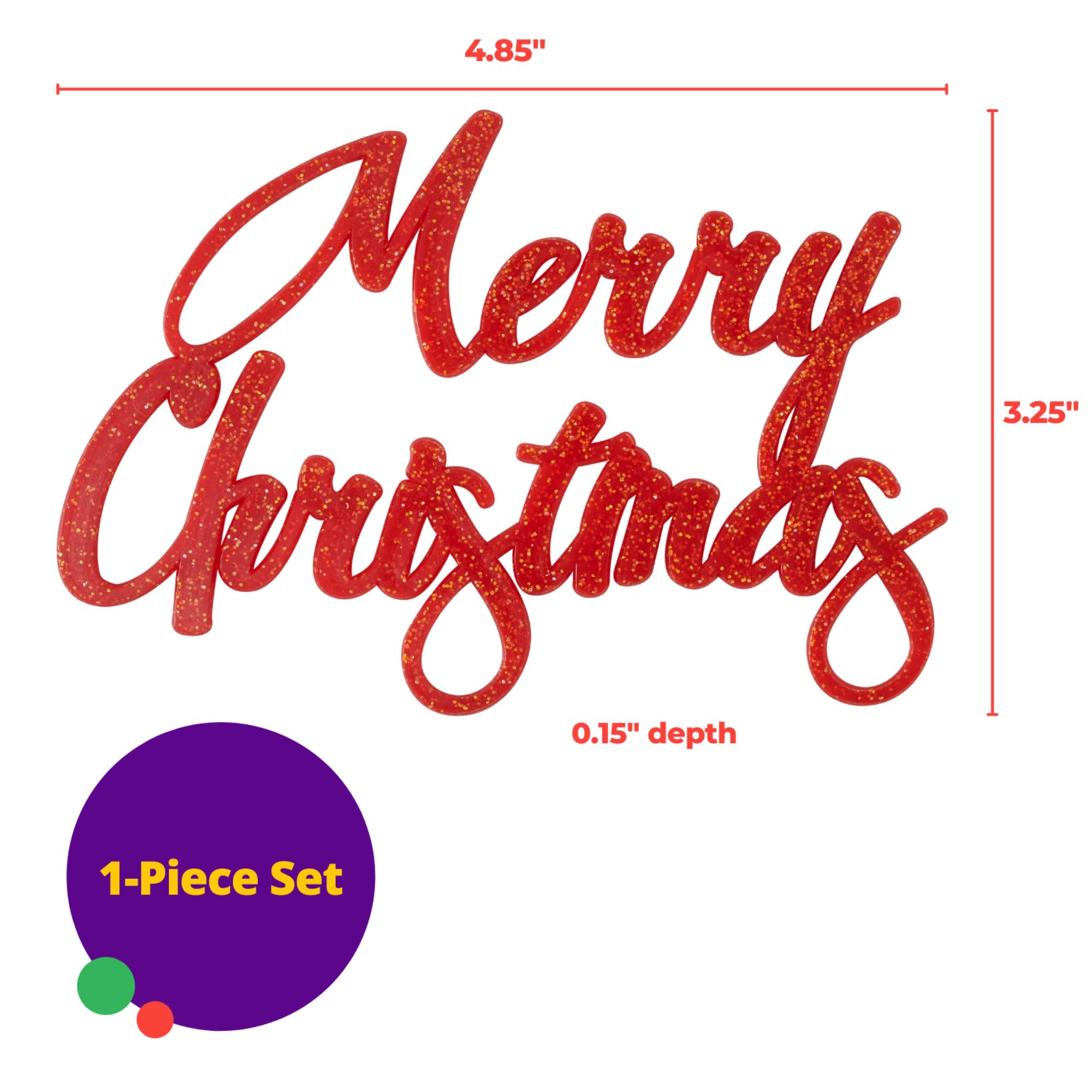 DecoPac Merry Christmas Glitter Cake Decoration, Christmas Topper For Festive Parties & Celebrations, Festive Red Script Cake Topper, Food Safe - Image 4