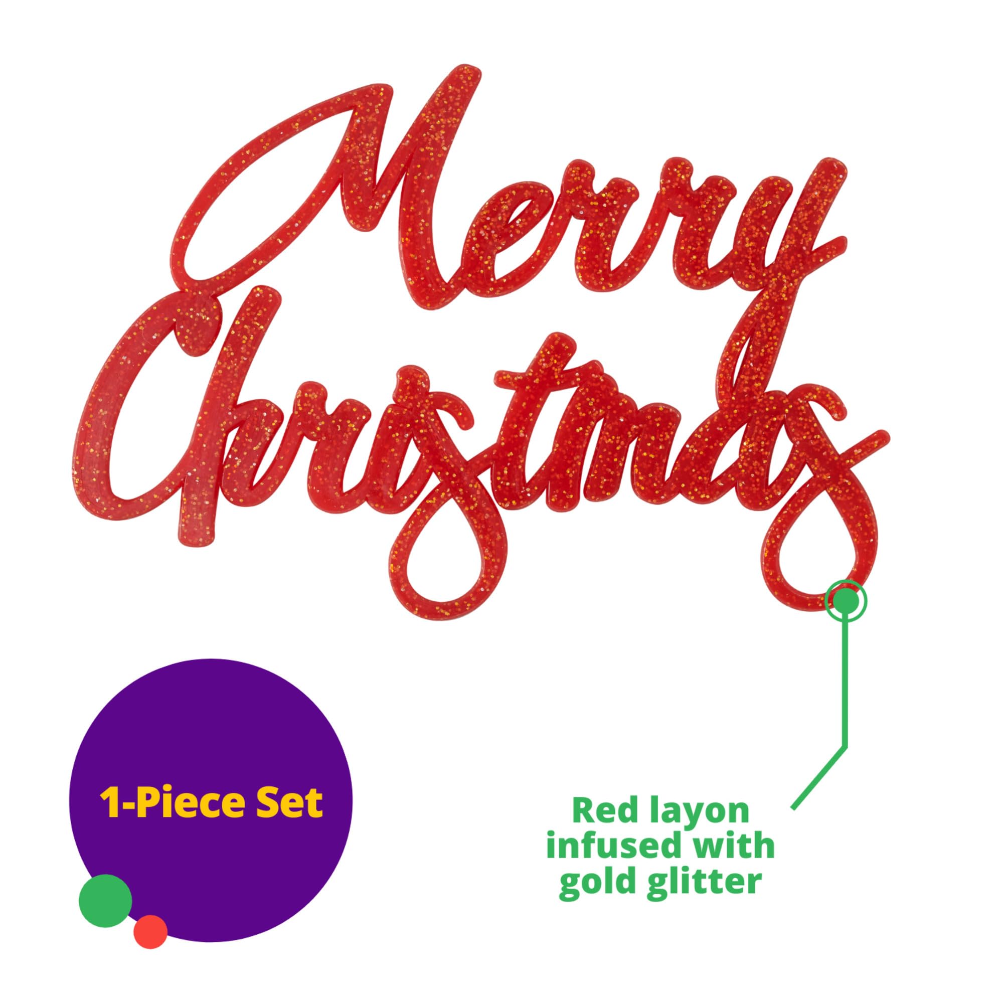 DecoPac Merry Christmas Glitter Cake Decoration, Christmas Topper For Festive Parties & Celebrations, Festive Red Script Cake Topper, Food Safe - Image 5