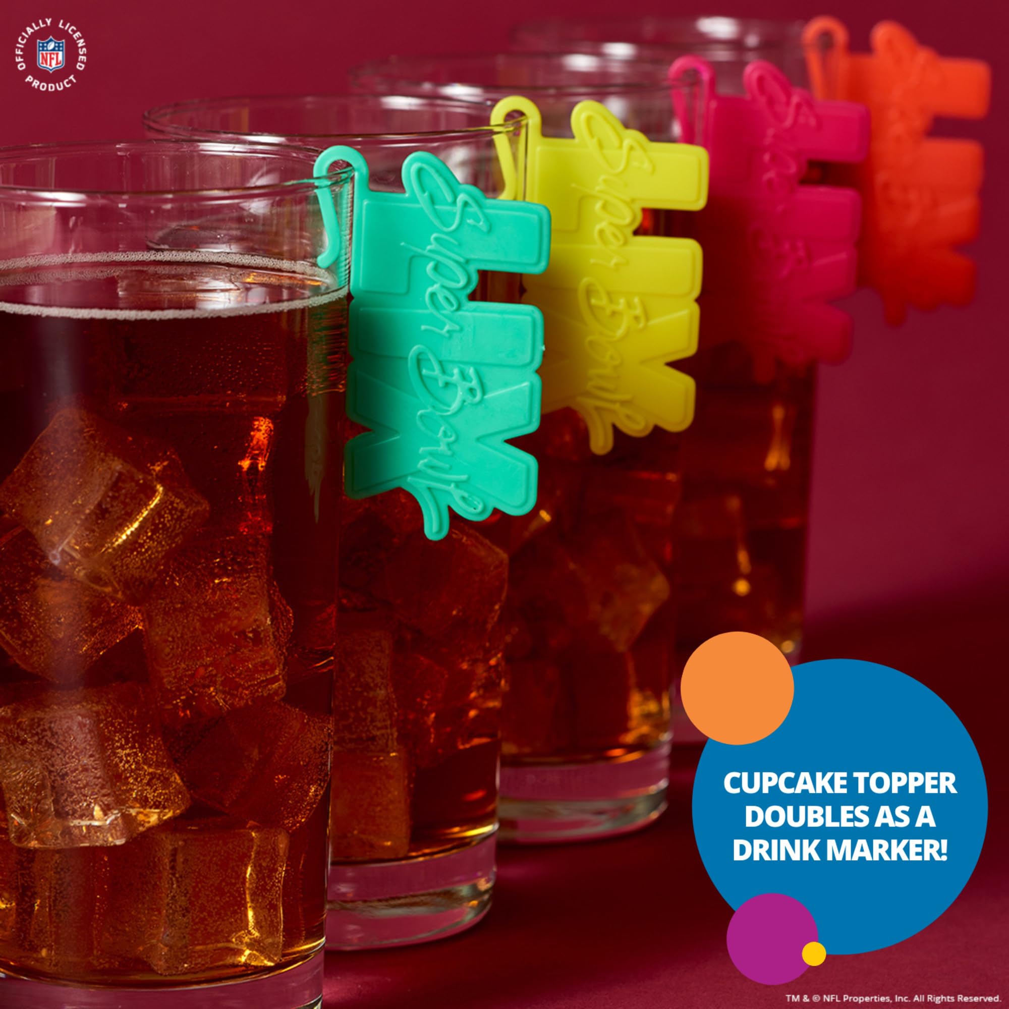 DecoPac NFL Super Bowl LIX Cupcake Toppers, Drinks Marker, Officially Licensed, Football Party Decorations, Food Safe Cake Toppers – 24 Pack - Image 3