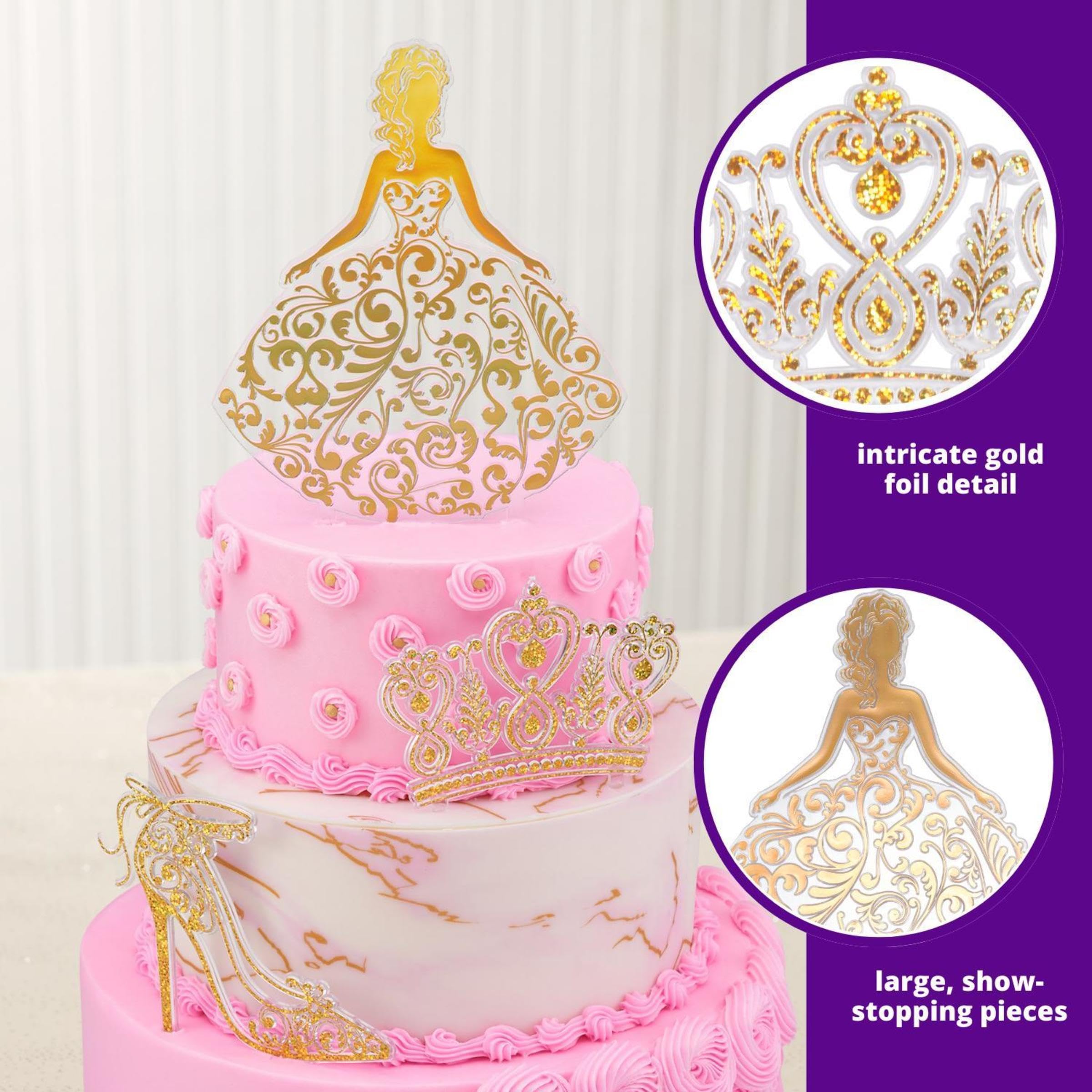 DecoPac QUINCEANERA Cake Decorating Kit, XL-GOLD Cake and Cupcake Toppers for Girls Sweet 15 Birthdays and Parties, Quince Años - Image 3
