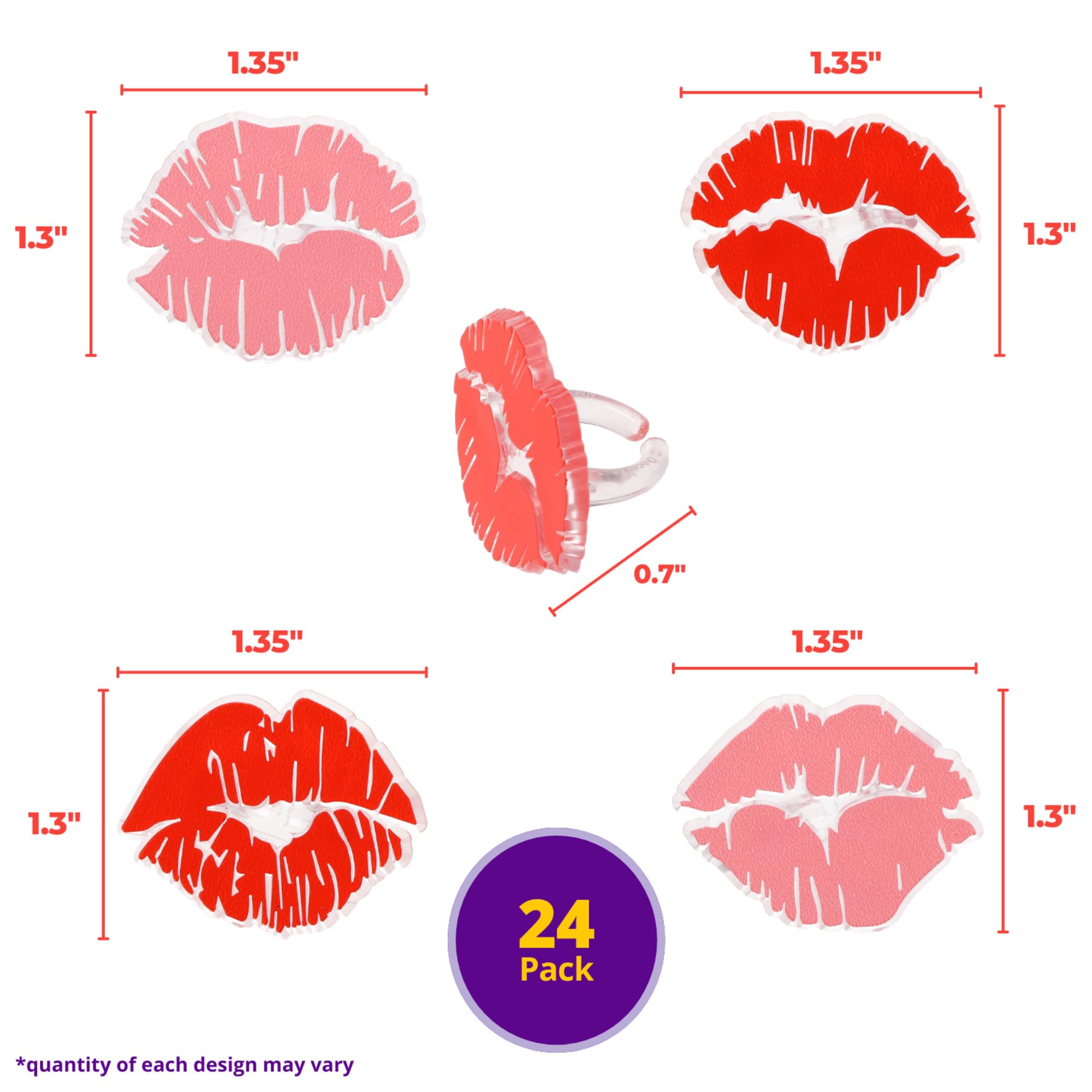 DecoPac Say It With Kisses Rings, 24 Red Lip Cupcake Decorations For Valentine's Day, Wedding, Engagement, Bachelorette, Anniversary, Food Safe Cake Toppers - 24 Pack - Image 4