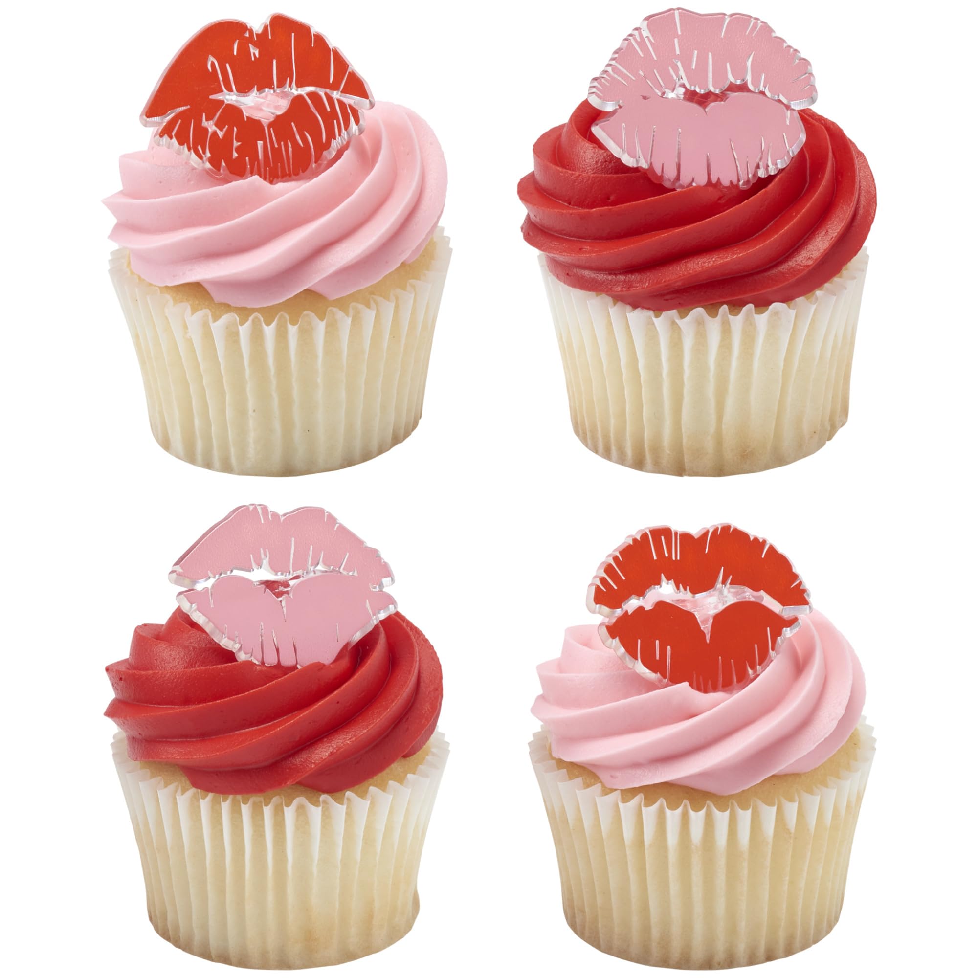 DecoPac Say It With Kisses Rings, 24 Red Lip Cupcake Decorations For Valentine's Day, Wedding, Engagement, Bachelorette, Anniversary, Food Safe Cake Toppers - 24 Pack - Image 5