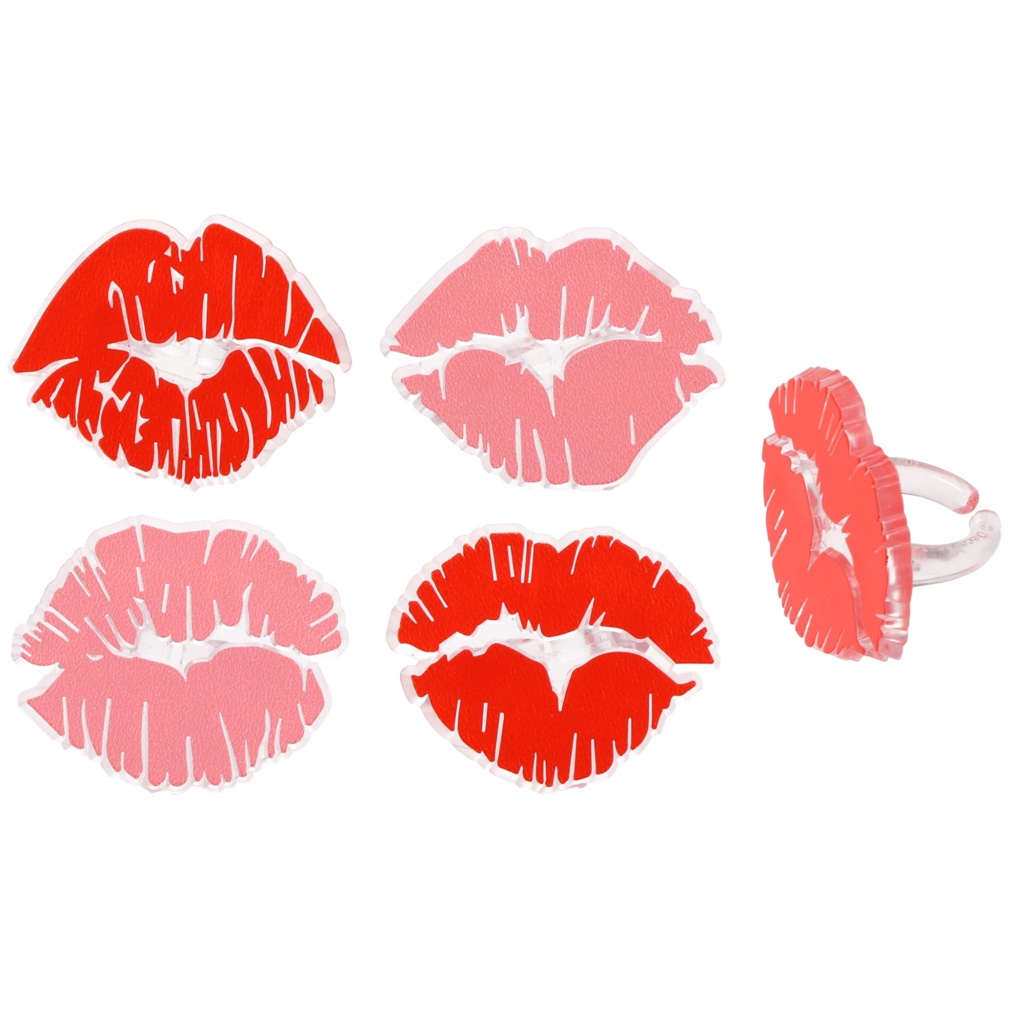 DecoPac Say It With Kisses Rings, 24 Red Lip Cupcake Decorations For Valentine's Day, Wedding, Engagement, Bachelorette, Anniversary, Food Safe Cake Toppers - 24 Pack - Image 6