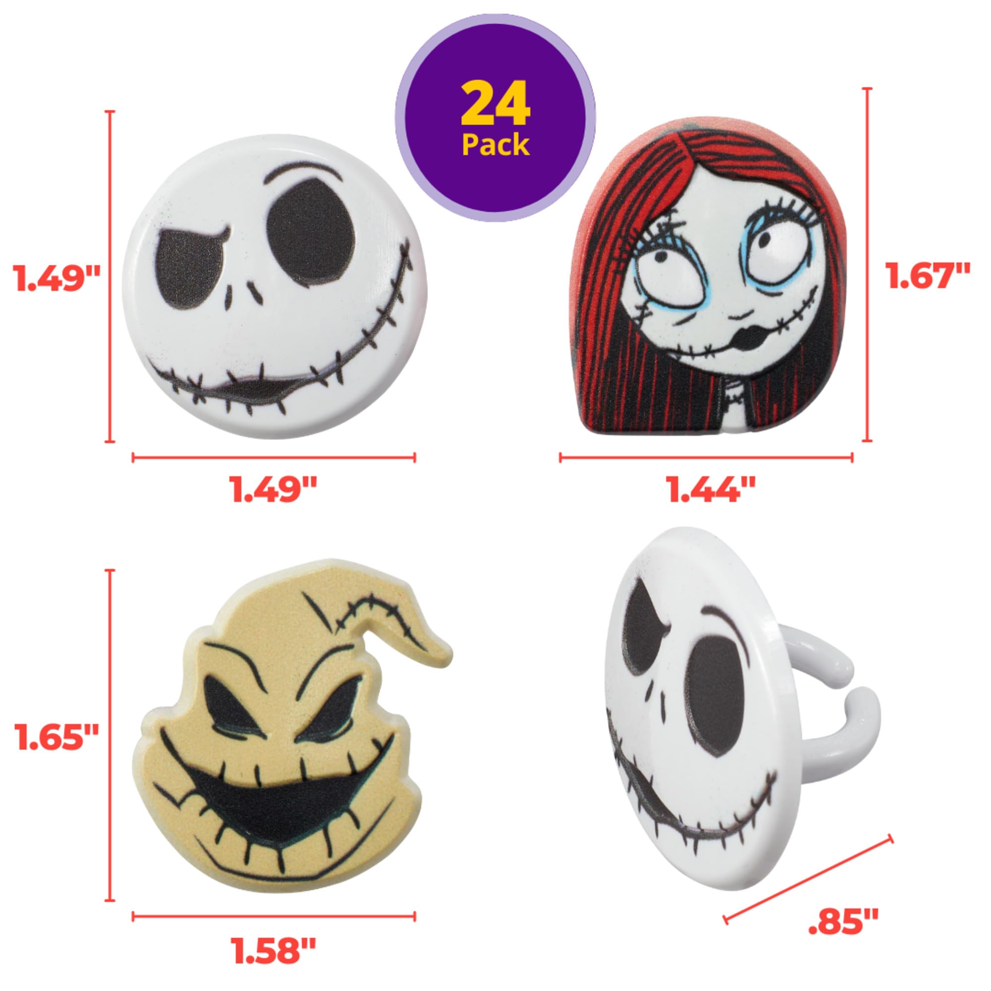 DecoPac The Nightmare Before Christmas Rings, Cupcake Decorations Featuring Jack, Sally, And Oogie Boogy - 24 Pack - Image 3