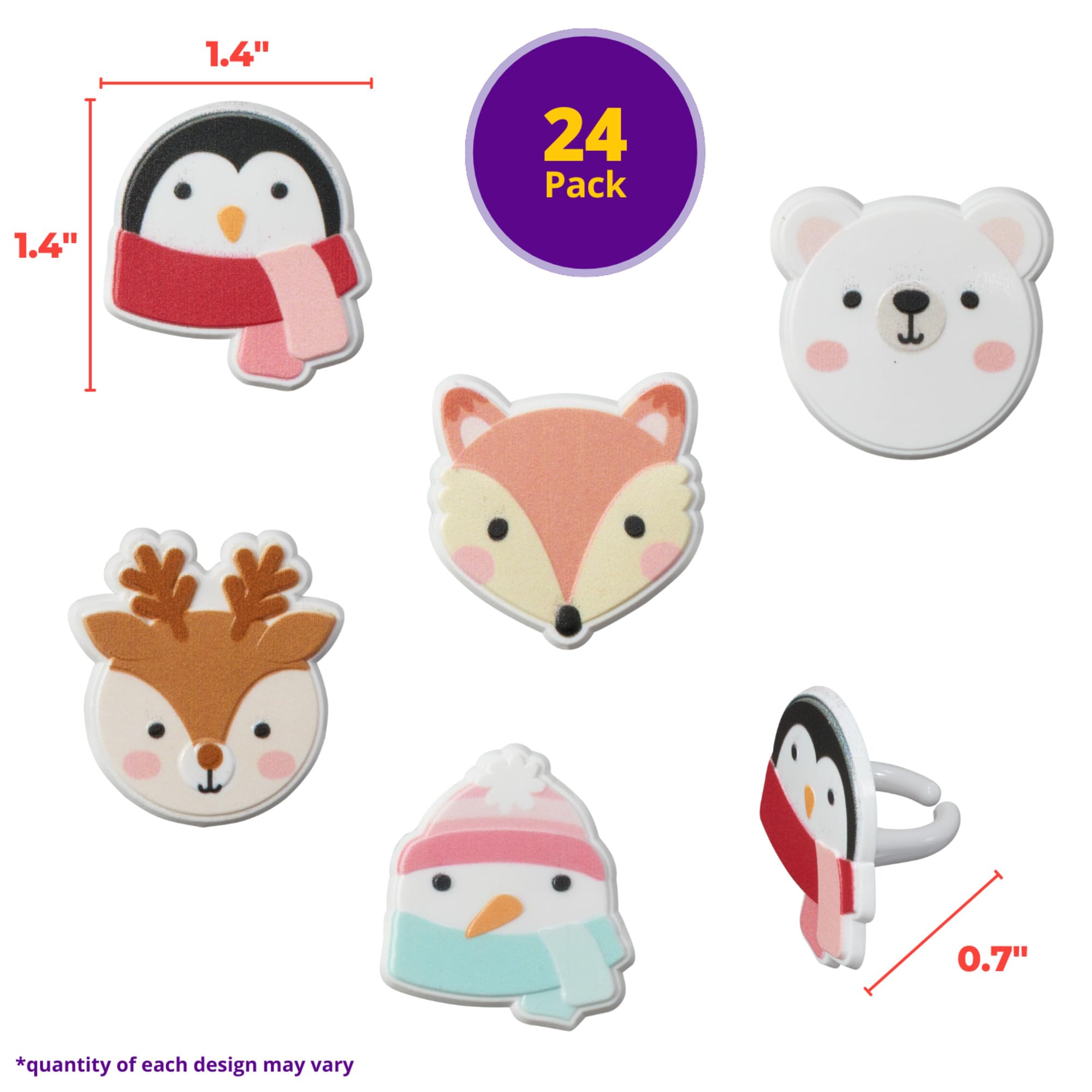 DecoPac Winter Friends Cupcake Rings, 24 Christmas Cupcake Toppers For Festive Parties & Celebrations, Cute Penguins, Snowmen, Reindeer, Polar Bears, Foxes, Adorable Food Safe Cake Toppers – 24 Pack - Image 3