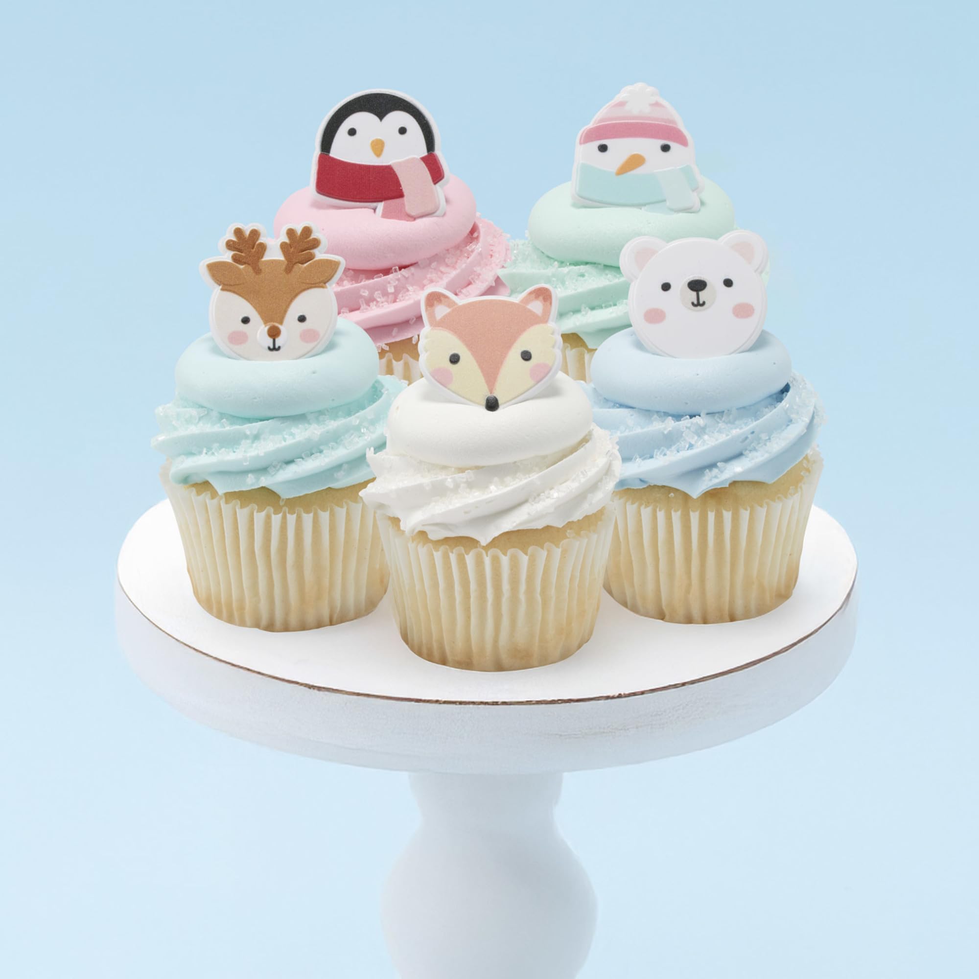 DecoPac Winter Friends Cupcake Rings, 24 Christmas Cupcake Toppers For Festive Parties & Celebrations, Cute Penguins, Snowmen, Reindeer, Polar Bears, Foxes, Adorable Food Safe Cake Toppers – 24 Pack - Image 4