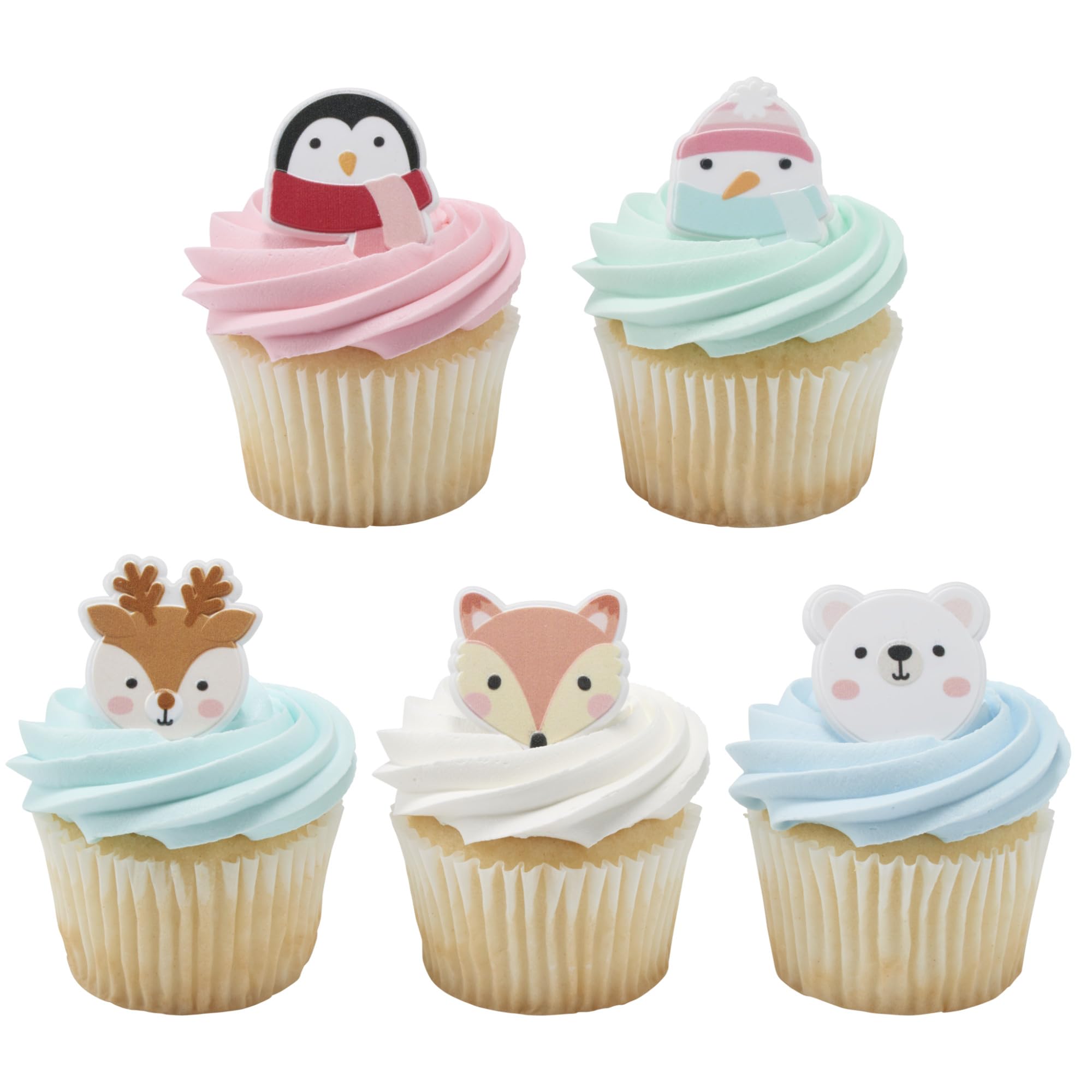 DecoPac Winter Friends Cupcake Rings, 24 Christmas Cupcake Toppers For Festive Parties & Celebrations, Cute Penguins, Snowmen, Reindeer, Polar Bears, Foxes, Adorable Food Safe Cake Toppers – 24 Pack - Image 5