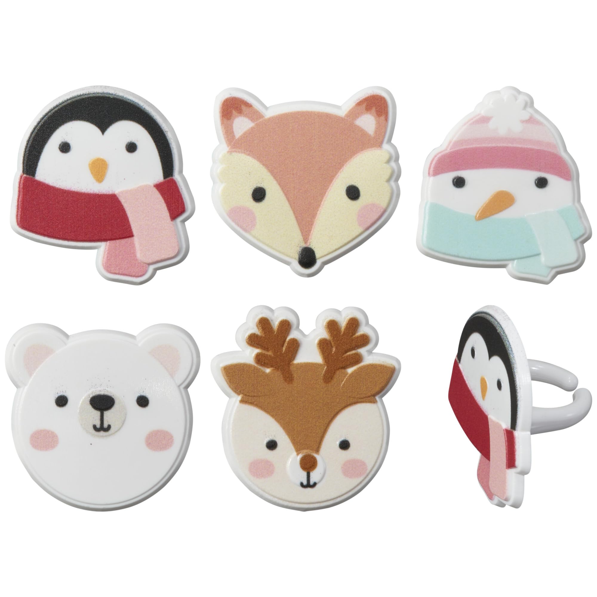 DecoPac Winter Friends Cupcake Rings, 24 Christmas Cupcake Toppers For Festive Parties & Celebrations, Cute Penguins, Snowmen, Reindeer, Polar Bears, Foxes, Adorable Food Safe Cake Toppers – 24 Pack - Image 6