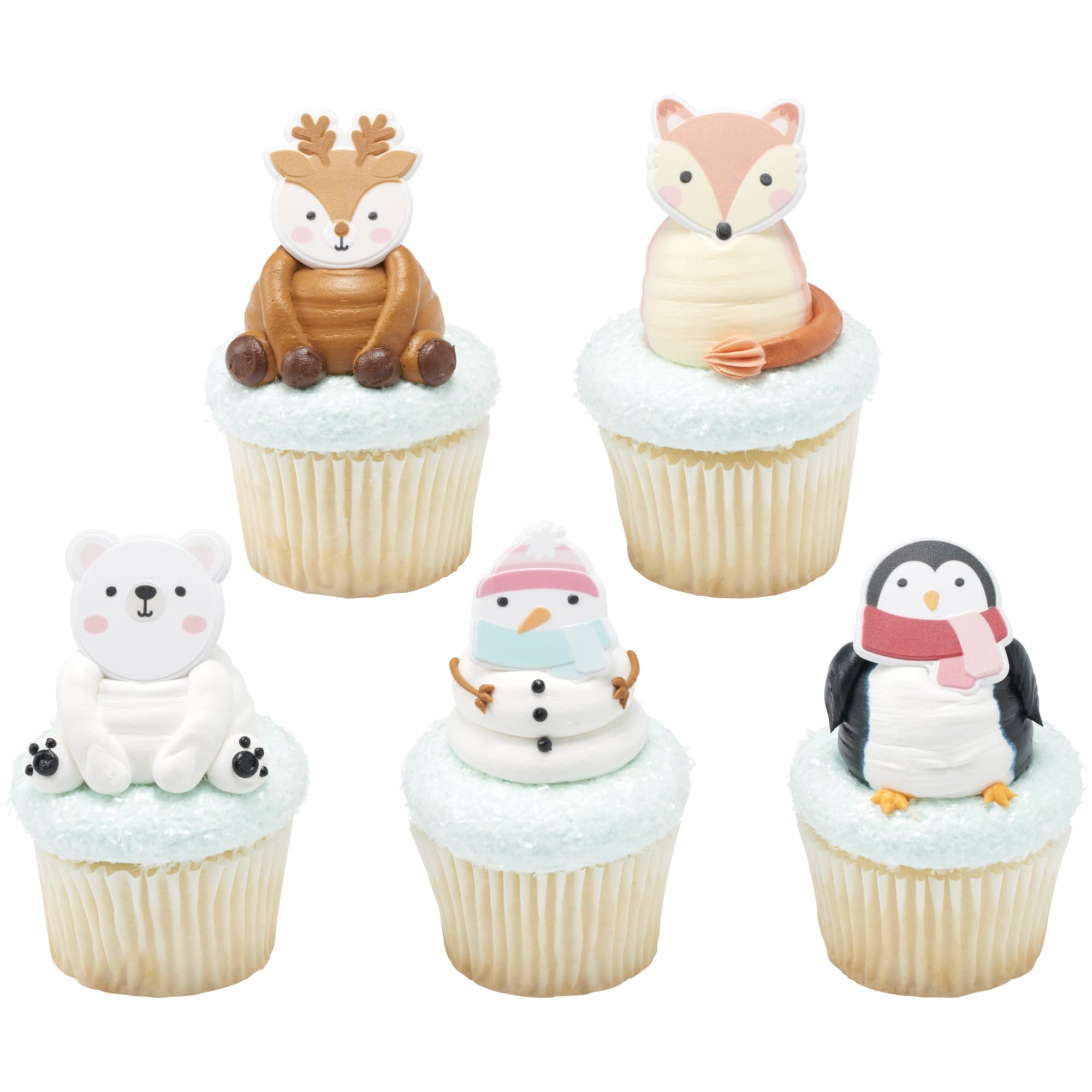 DecoPac Winter Friends Cupcake Rings, 24 Christmas Cupcake Toppers For Festive Parties & Celebrations, Cute Penguins, Snowmen, Reindeer, Polar Bears, Foxes, Adorable Food Safe Cake Toppers – 24 Pack - Image 7