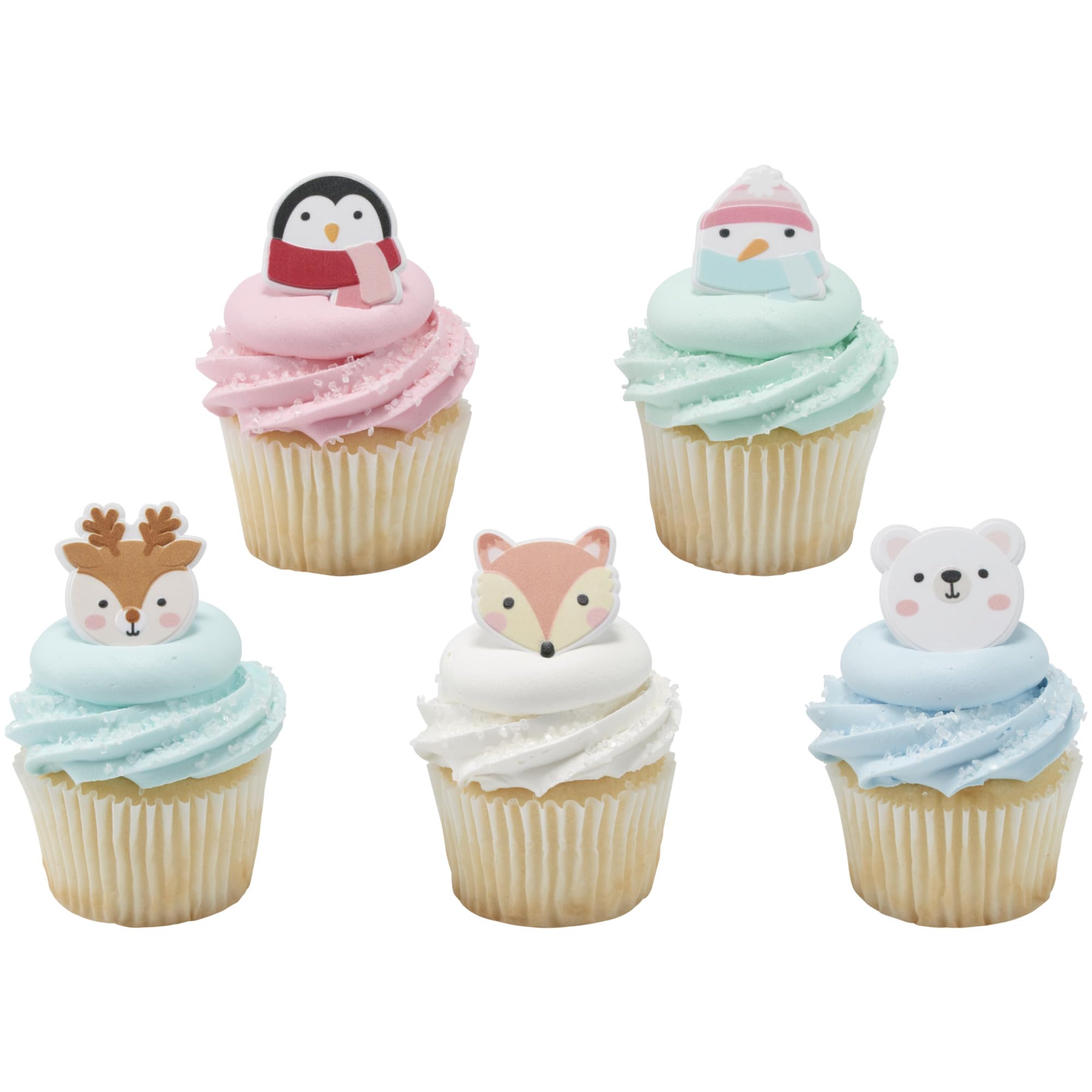 DecoPac Winter Friends Cupcake Rings, 24 Christmas Cupcake Toppers For Festive Parties & Celebrations, Cute Penguins, Snowmen, Reindeer, Polar Bears, Foxes, Adorable Food Safe Cake Toppers – 24 Pack - Image 8