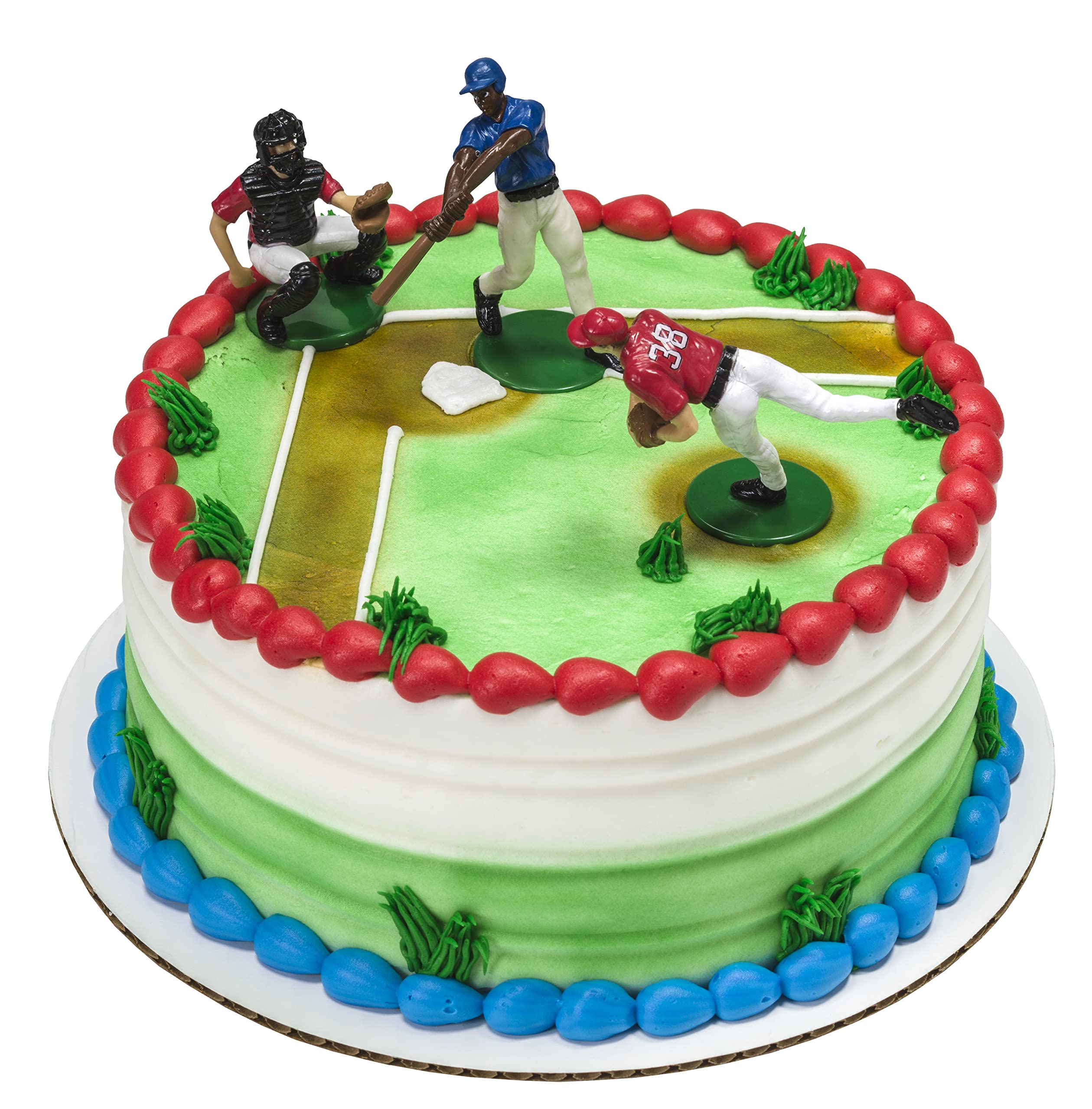 DecoSet® Batter Up 3 Piece Decorations Set, Cake and Cupcake Toppers for Baseball Themed Birthdays, Celebrations, and Parties, Food Safe, Re-usable, Red, Blue - Image 3