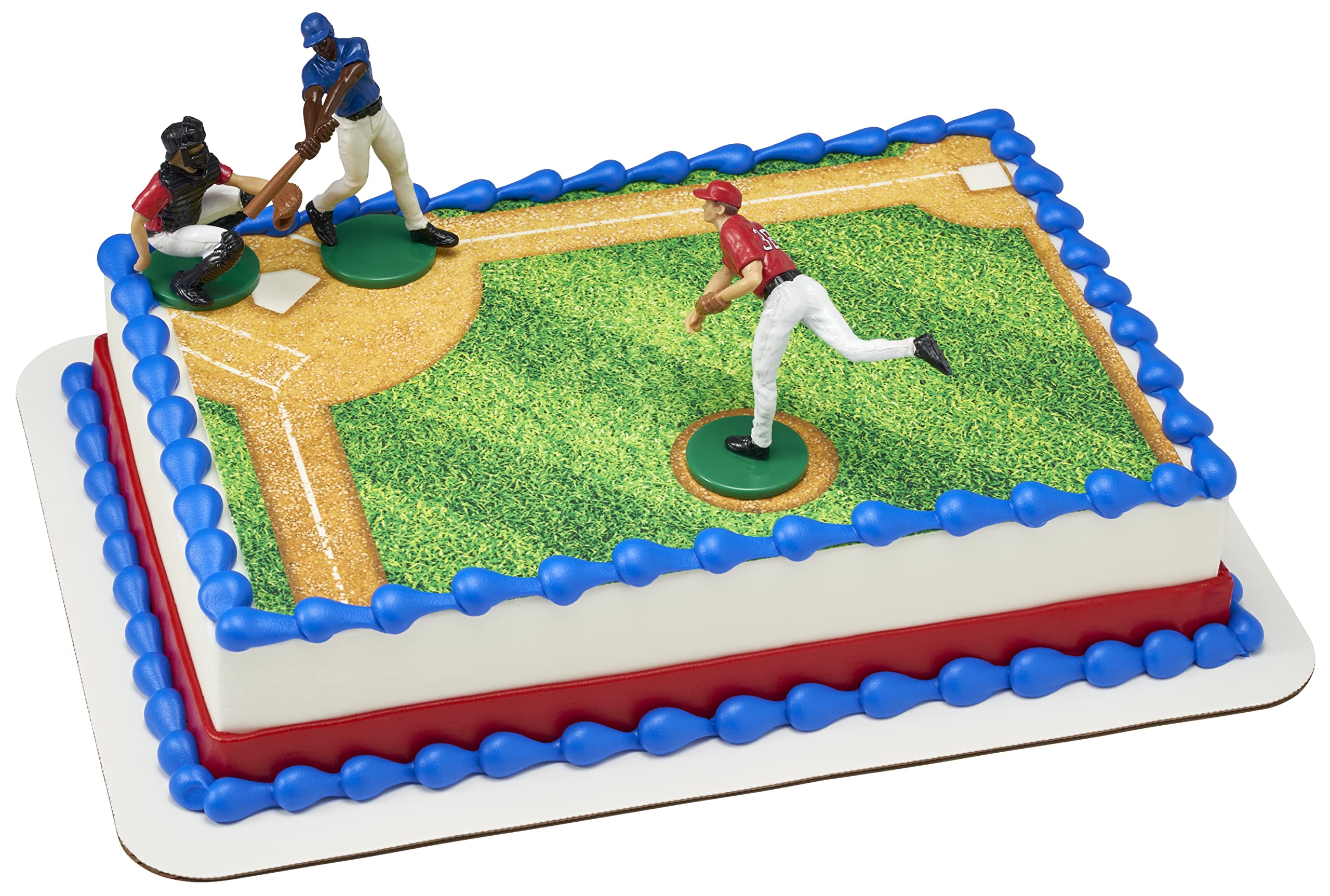 DecoSet® Batter Up 3 Piece Decorations Set, Cake and Cupcake Toppers for Baseball Themed Birthdays, Celebrations, and Parties, Food Safe, Re-usable, Red, Blue - Image 4