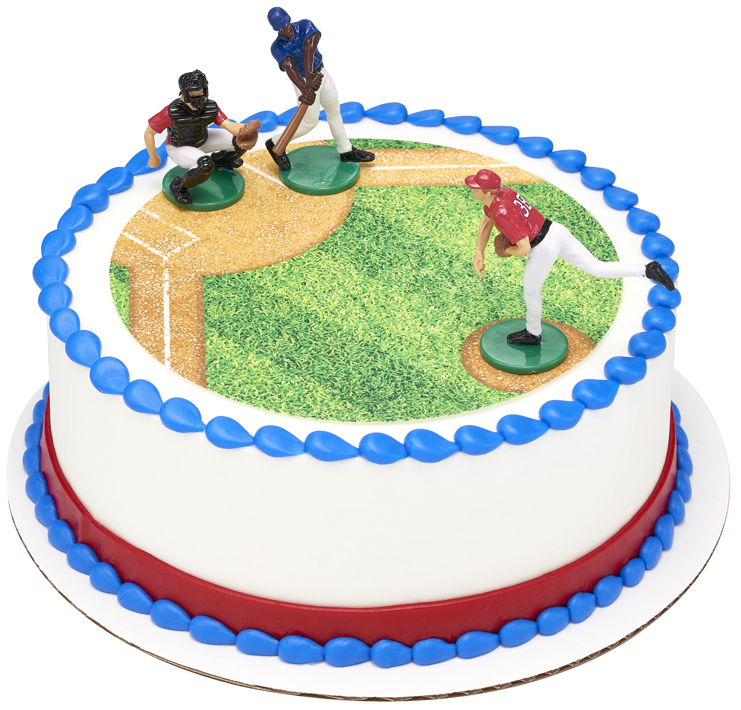 DecoSet® Batter Up 3 Piece Decorations Set, Cake and Cupcake Toppers for Baseball Themed Birthdays, Celebrations, and Parties, Food Safe, Re-usable, Red, Blue - Image 5