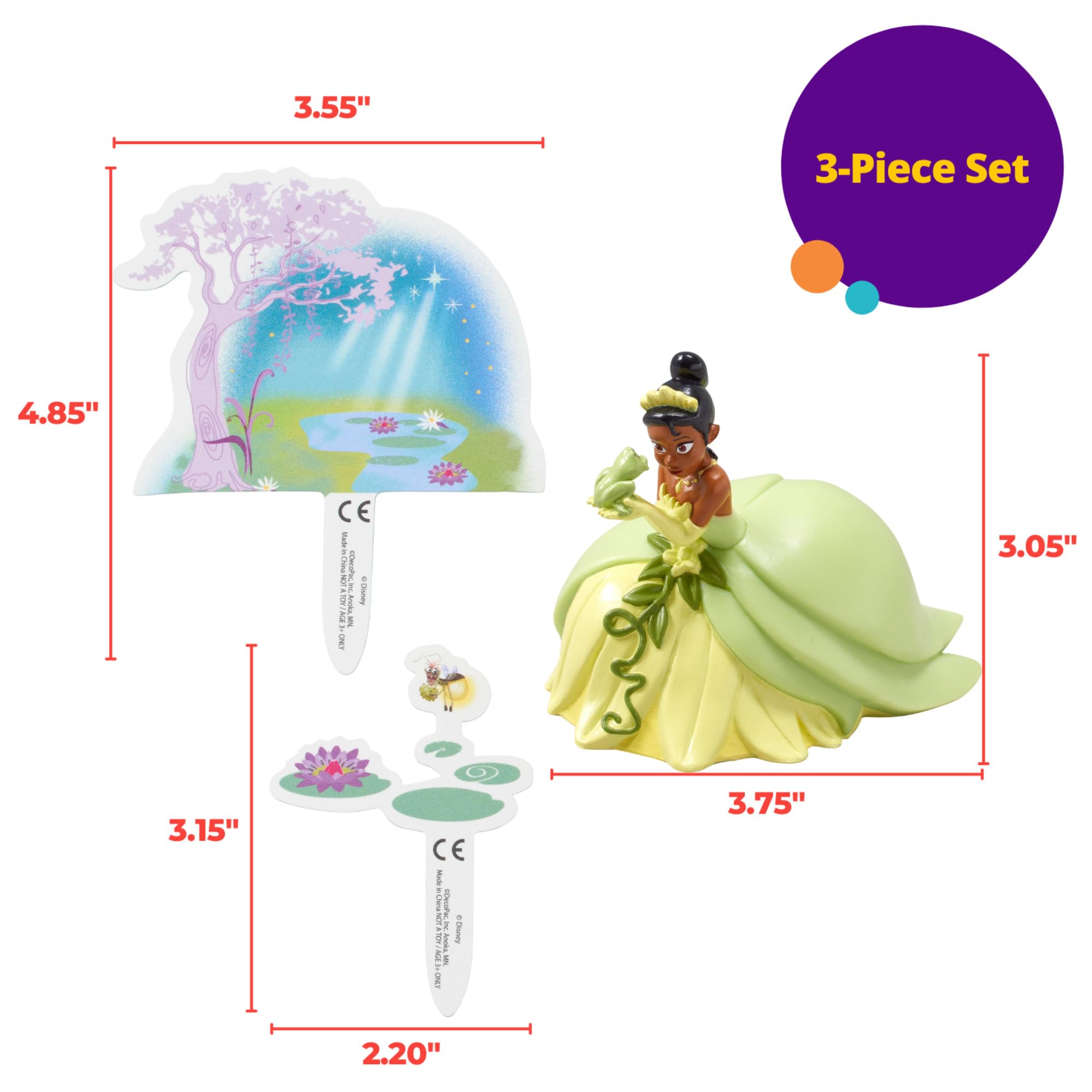 DecoSet® Disney Princess Tiana Cake Topper, 3-Piece Cake Decoration With Tiana And Frog Figurine, Water Lily Pic, And Background Scenery Pic - Image 6