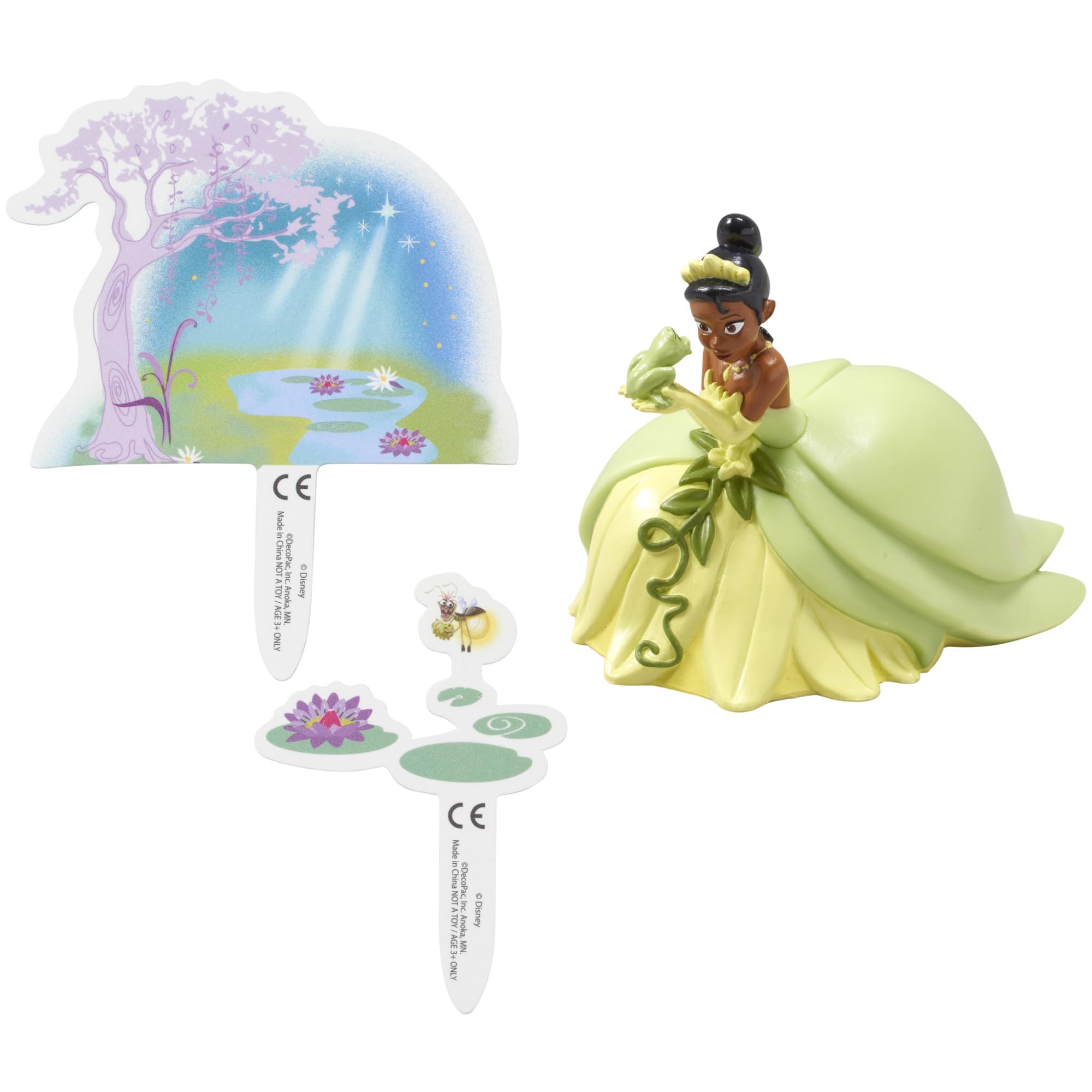 DecoSet® Disney Princess Tiana Cake Topper, 3-Piece Cake Decoration With Tiana And Frog Figurine, Water Lily Pic, And Background Scenery Pic - Image 8
