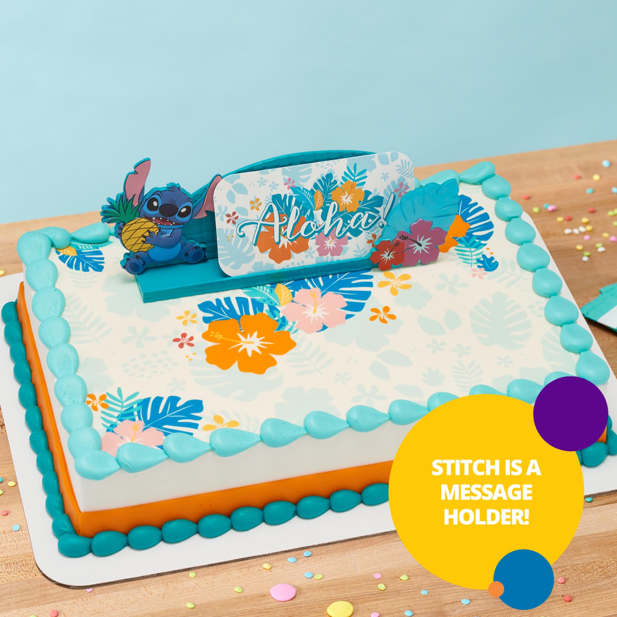 DecoSet® Disney's Stitch Aloha Cake Topper, Decoration Set with Photo Or Message Holder, Personalizable | For Birthday And Celebrations - Image 3