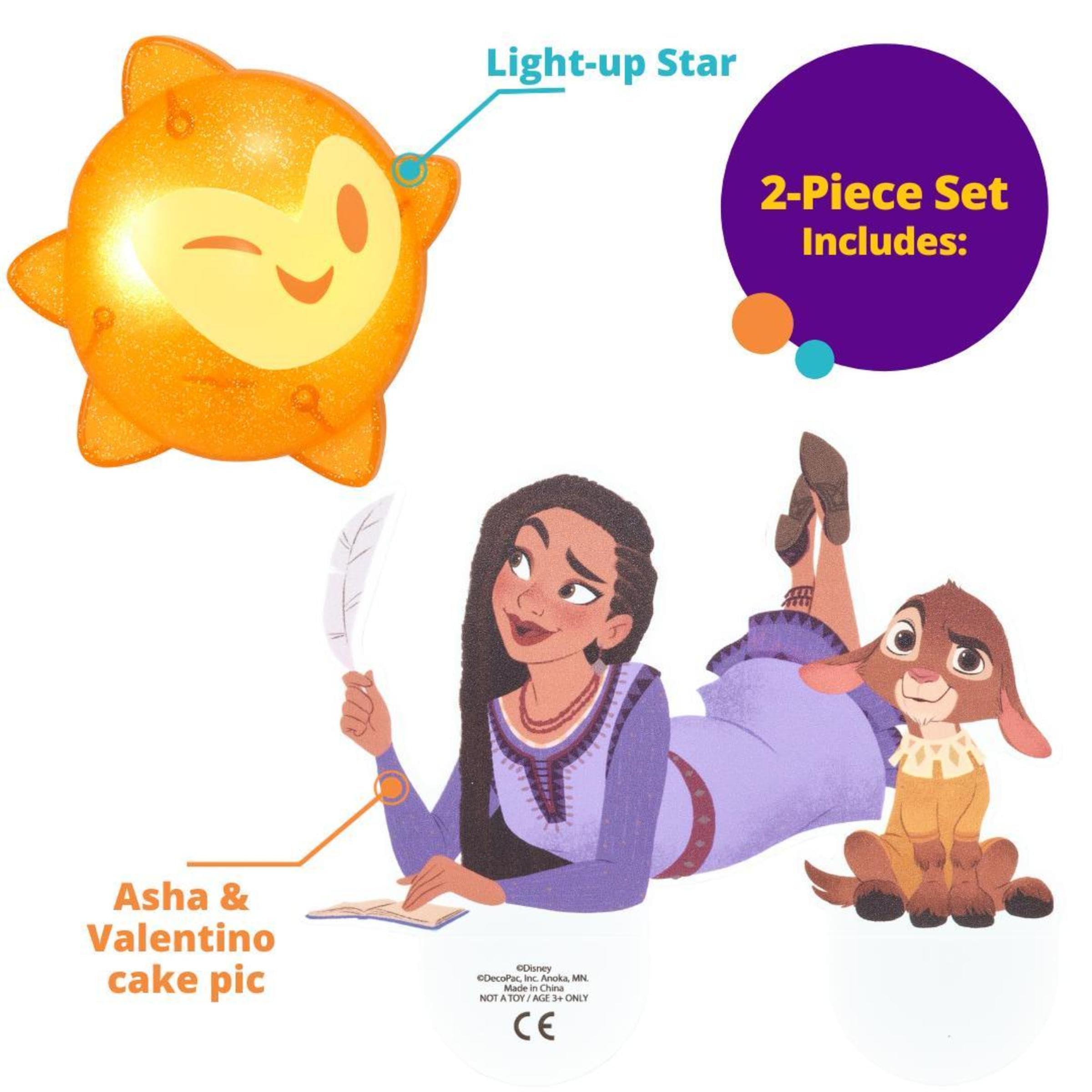 DecoSet Disney's Wish Shining Star Cake Topper, 2-Piece Decoration Set with Asha, Valentino, And Light Up Star, For Birthday And Celebrations - Image 5