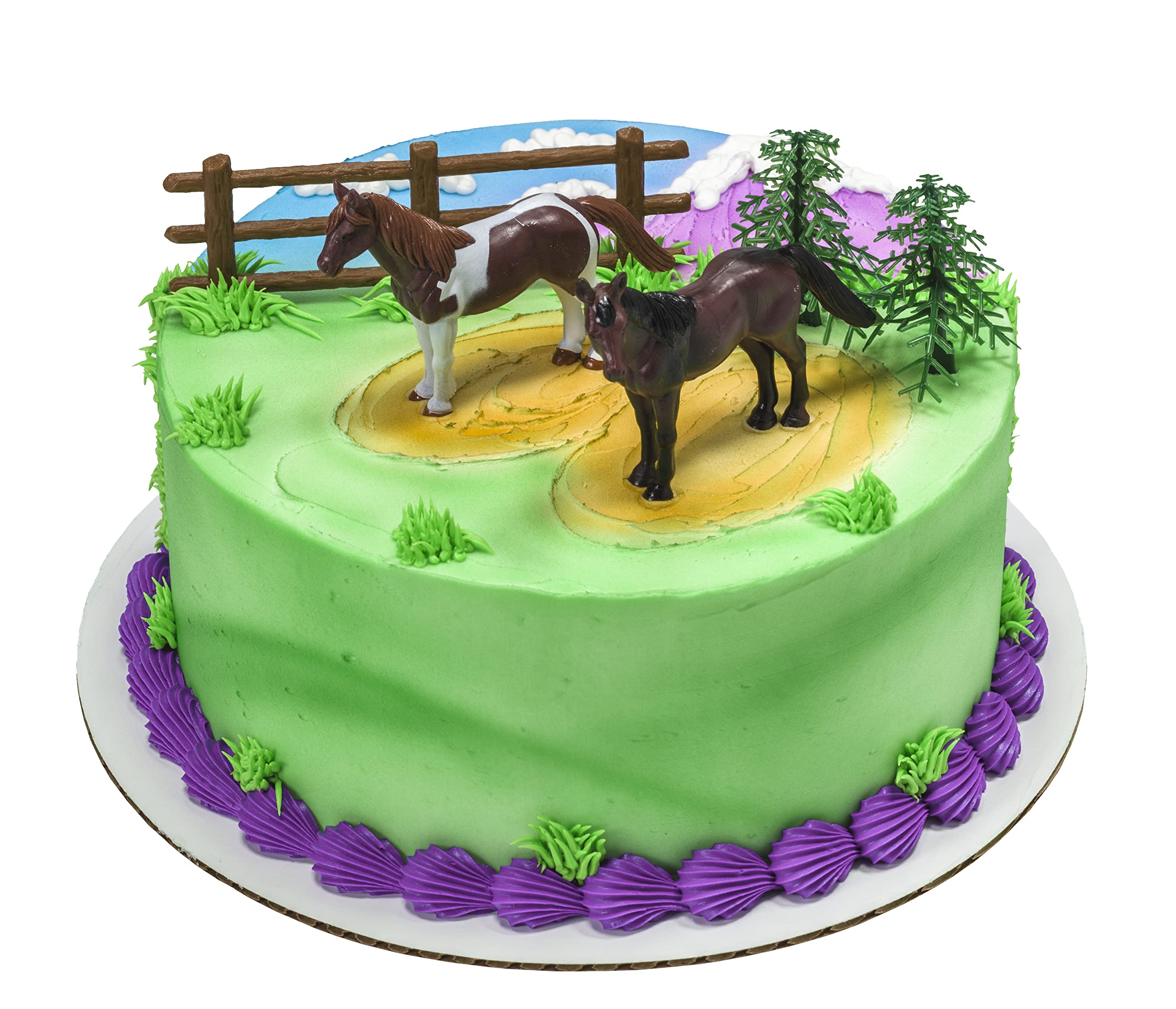DecoSet® Horses Cake Topper, 5-Piece Topper Set Cake Decoration with 2 Horses, Fence, and Trees, Ready to Use For Equine-Themed Birthday, Celebration, Food Safe - Image 3
