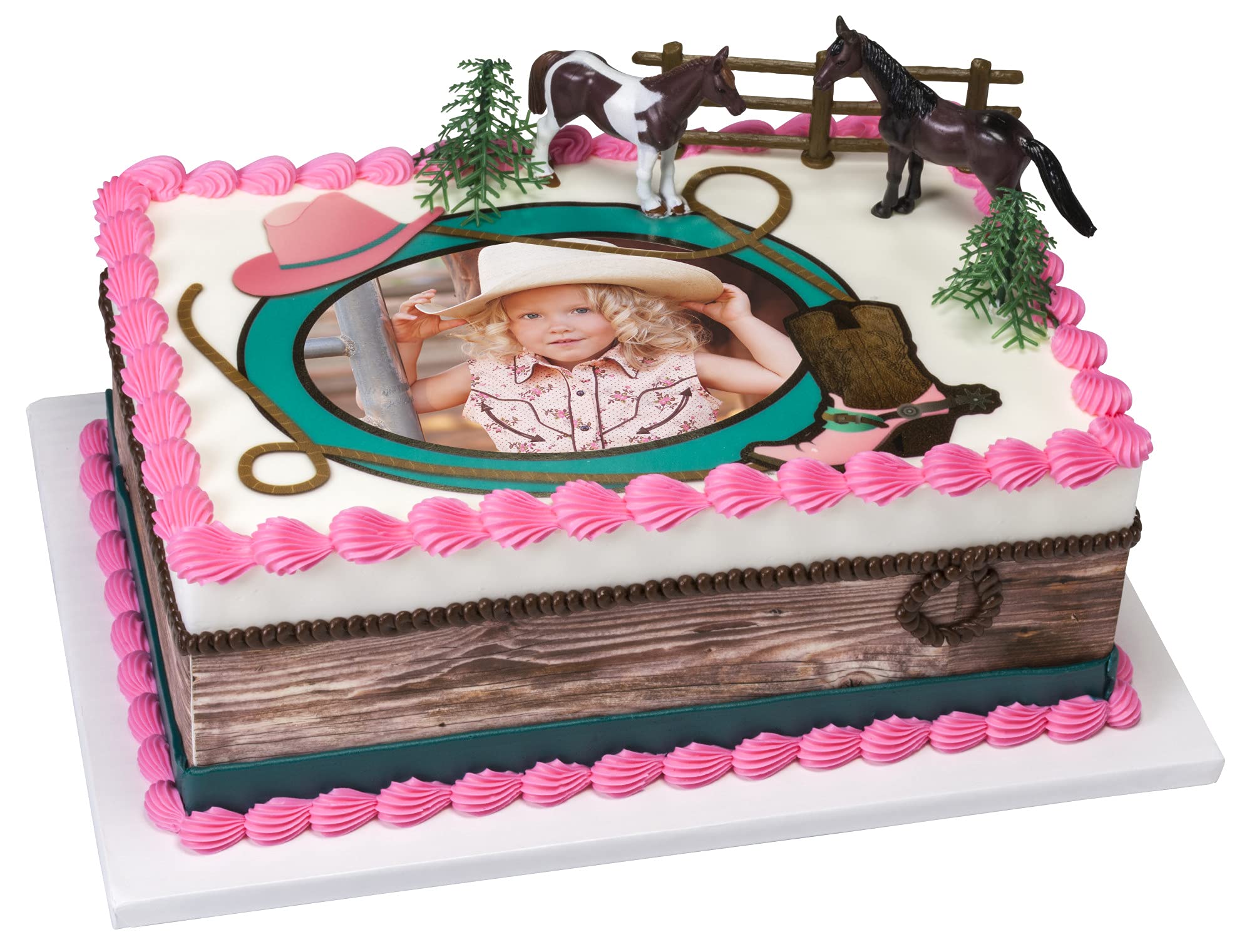 DecoSet® Horses Cake Topper, 5-Piece Topper Set Cake Decoration with 2 Horses, Fence, and Trees, Ready to Use For Equine-Themed Birthday, Celebration, Food Safe - Image 4