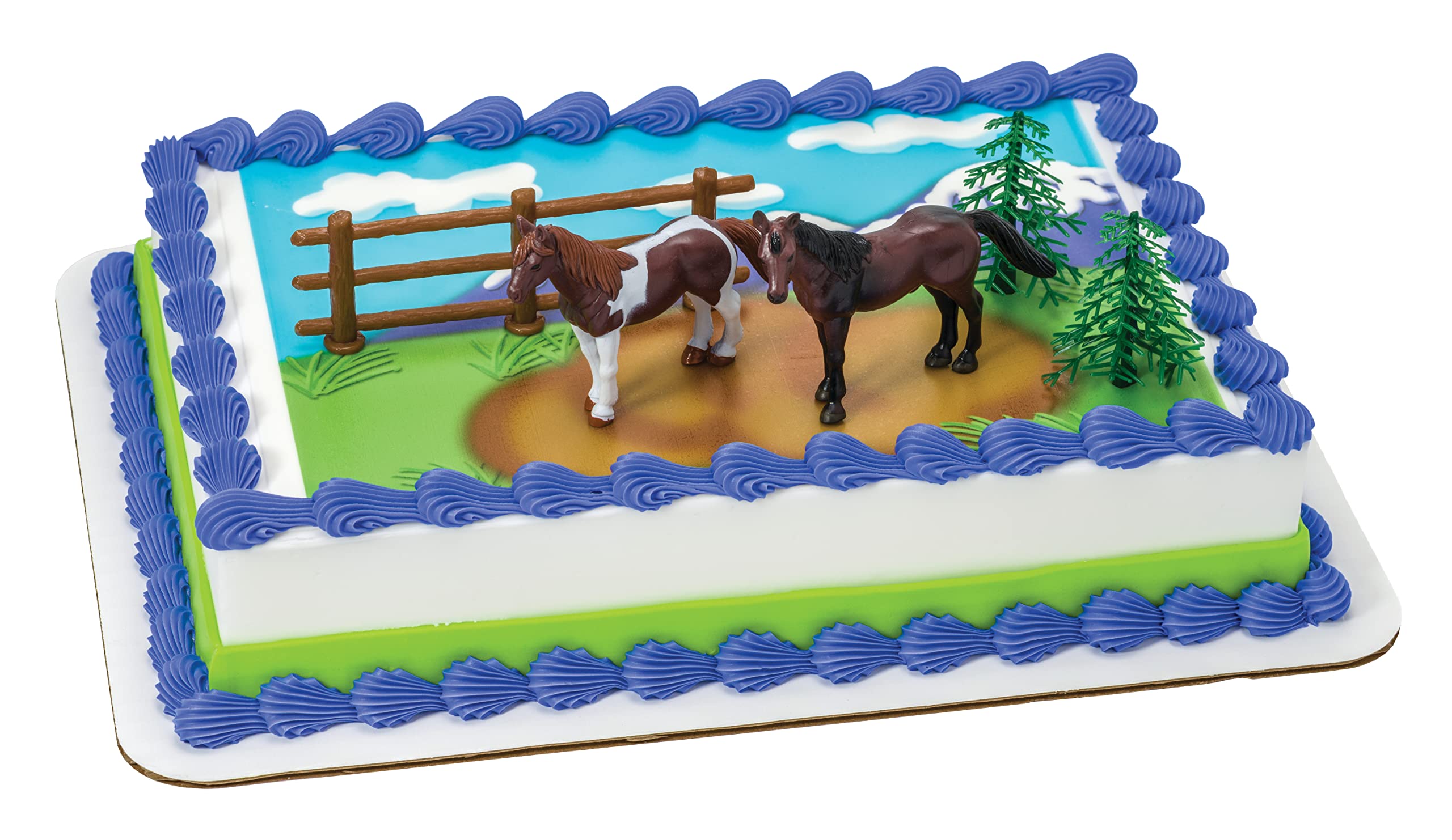 DecoSet® Horses Cake Topper, 5-Piece Topper Set Cake Decoration with 2 Horses, Fence, and Trees, Ready to Use For Equine-Themed Birthday, Celebration, Food Safe - Image 5