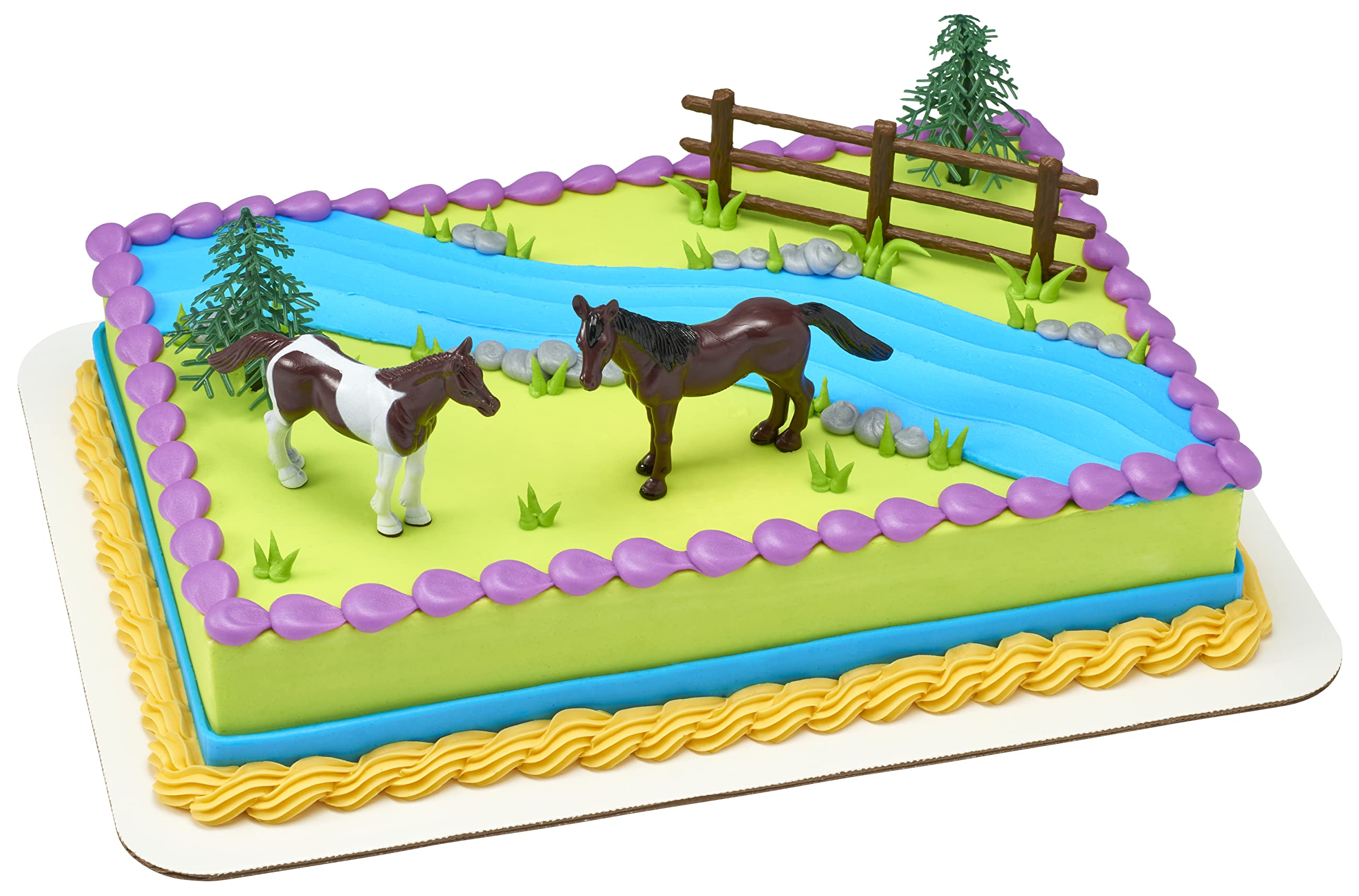 DecoSet® Horses Cake Topper, 5-Piece Topper Set Cake Decoration with 2 Horses, Fence, and Trees, Ready to Use For Equine-Themed Birthday, Celebration, Food Safe - Image 6