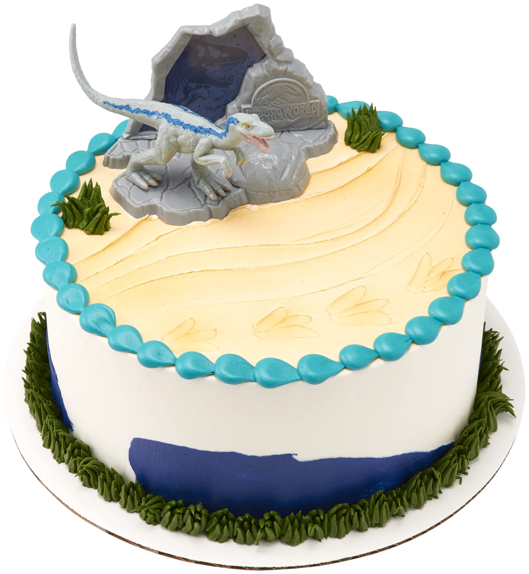 DecoSet® Jurassic World™ Warning Cake Topper, 3 Piece Dinosaur Cake Decoration With Blue, 3D Base, And Hidden Fossil Stamper - Image 3