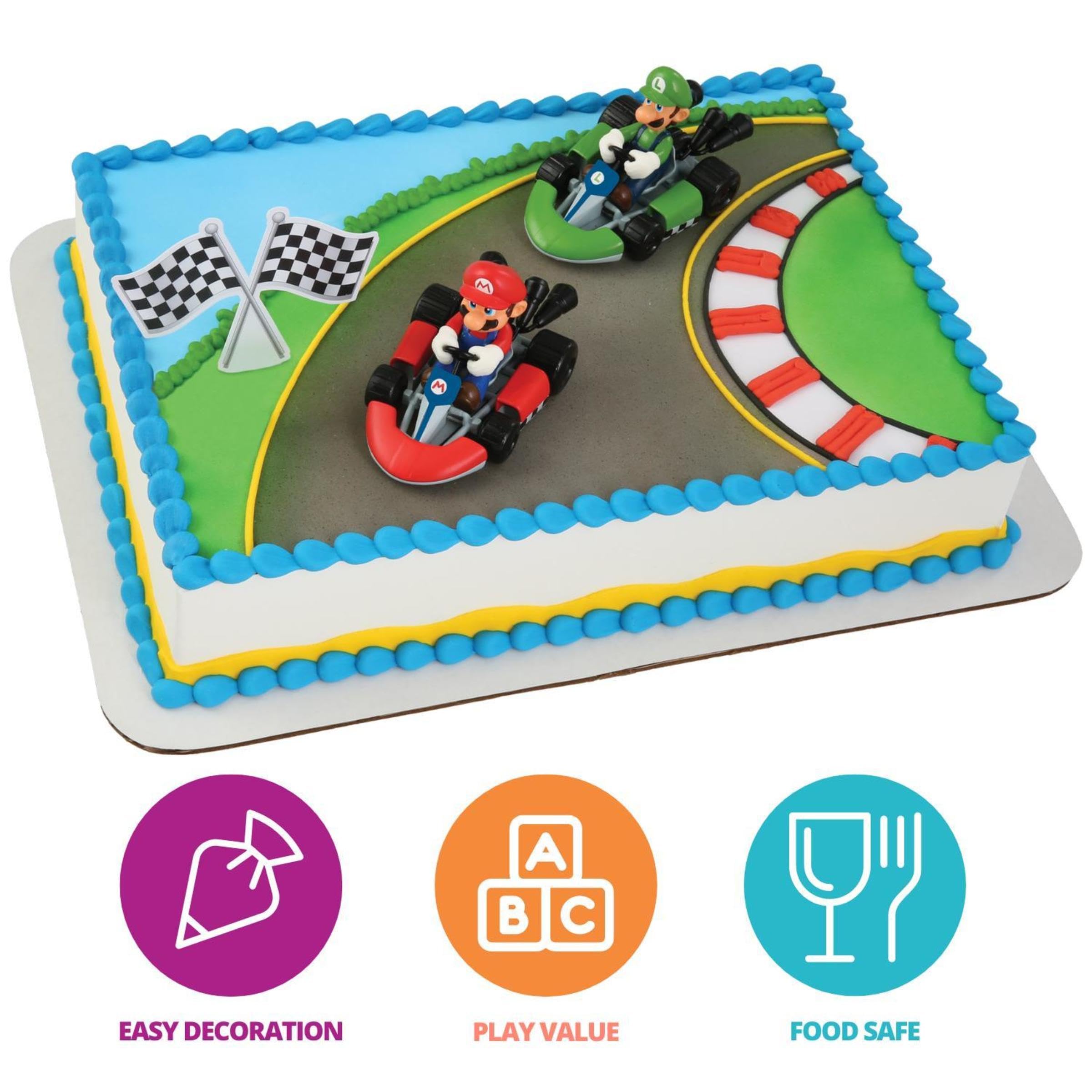 DecoSet® Mario Kart™ Cake Topper, 3 Piece Cake Decoration with Race Kart Toppers & Checkered Flag Decoration, Collectible Character Karts for Hours of Fun After the Party - Image 3