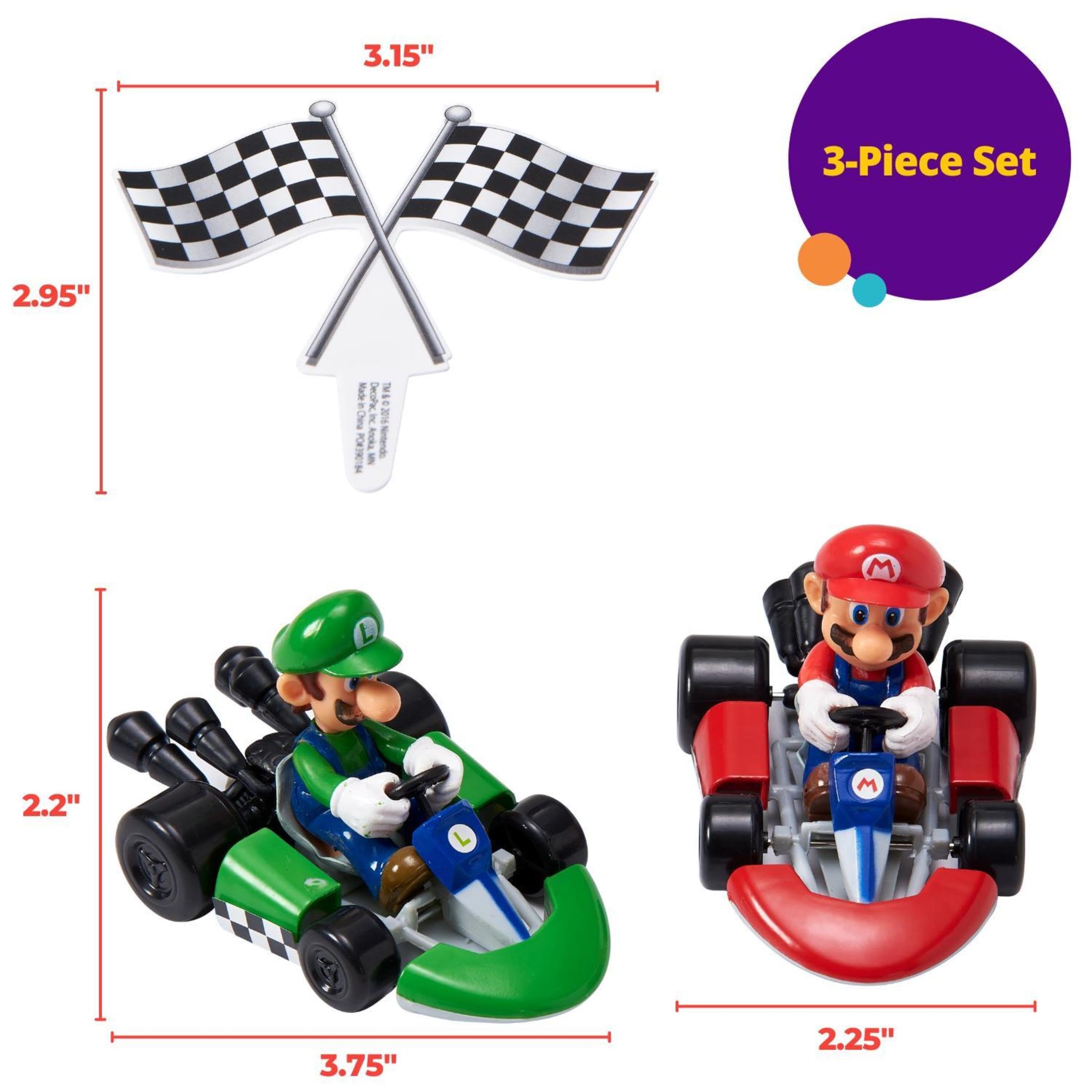 DecoSet® Mario Kart™ Cake Topper, 3 Piece Cake Decoration with Race Kart Toppers & Checkered Flag Decoration, Collectible Character Karts for Hours of Fun After the Party - Image 6